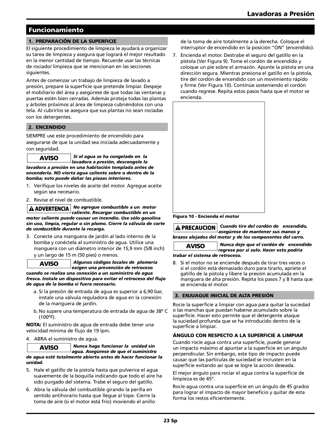 Campbell Hausfeld PW2570 operating instructions Funcionamiento, Ángulo CON Respecto a LA Superficie a Limpiar 