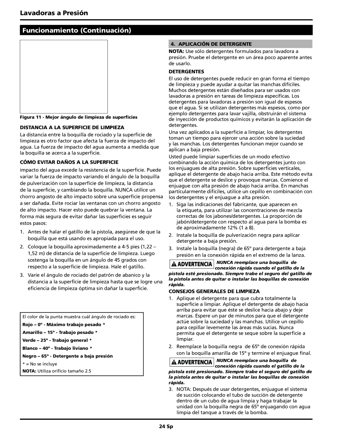 Campbell Hausfeld PW2570 operating instructions Funcionamiento Continuación, Distancia a LA Superficie DE Limpieza 