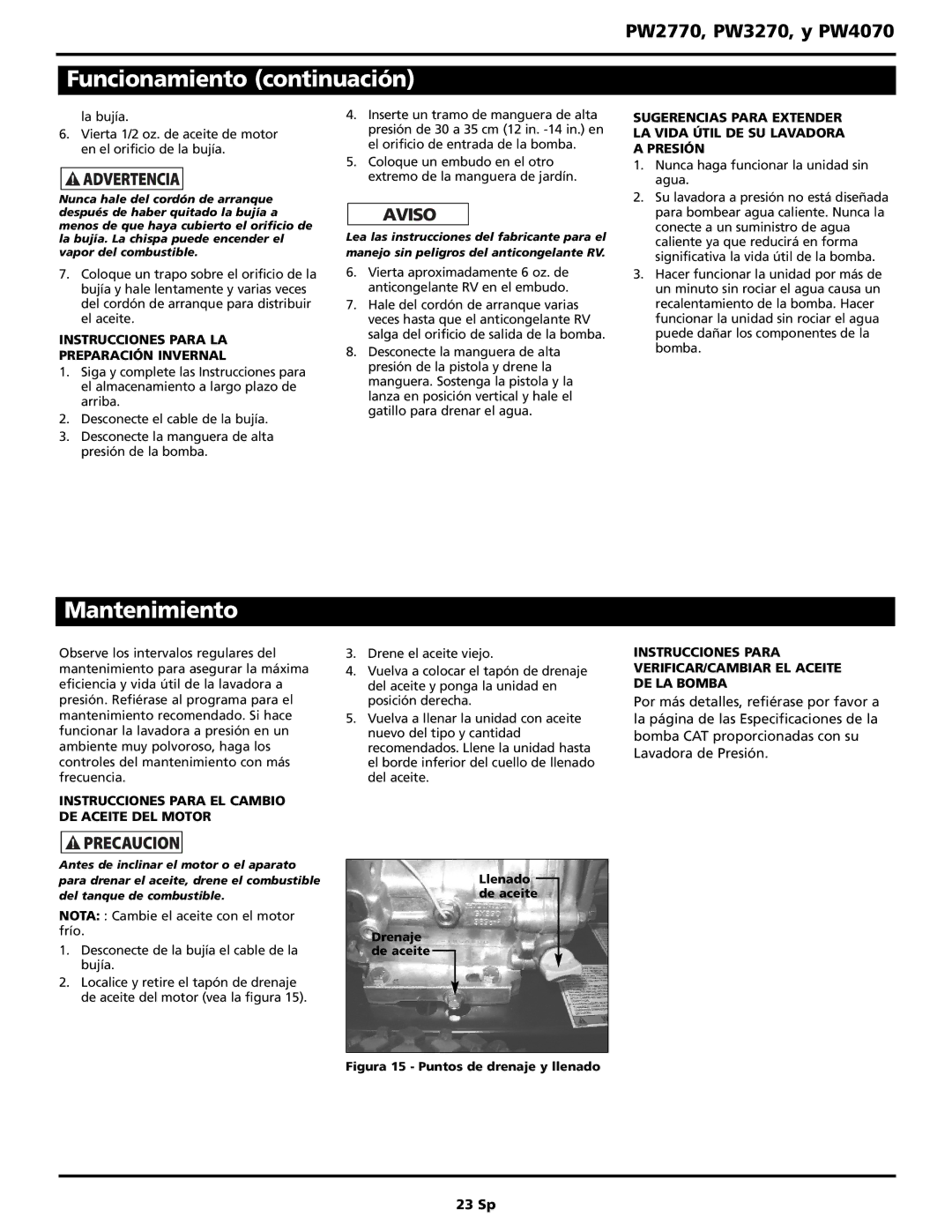 Campbell Hausfeld PW3270, PW2770, PW4070 warranty Mantenimiento, Instrucciones Para LA Preparación Invernal 