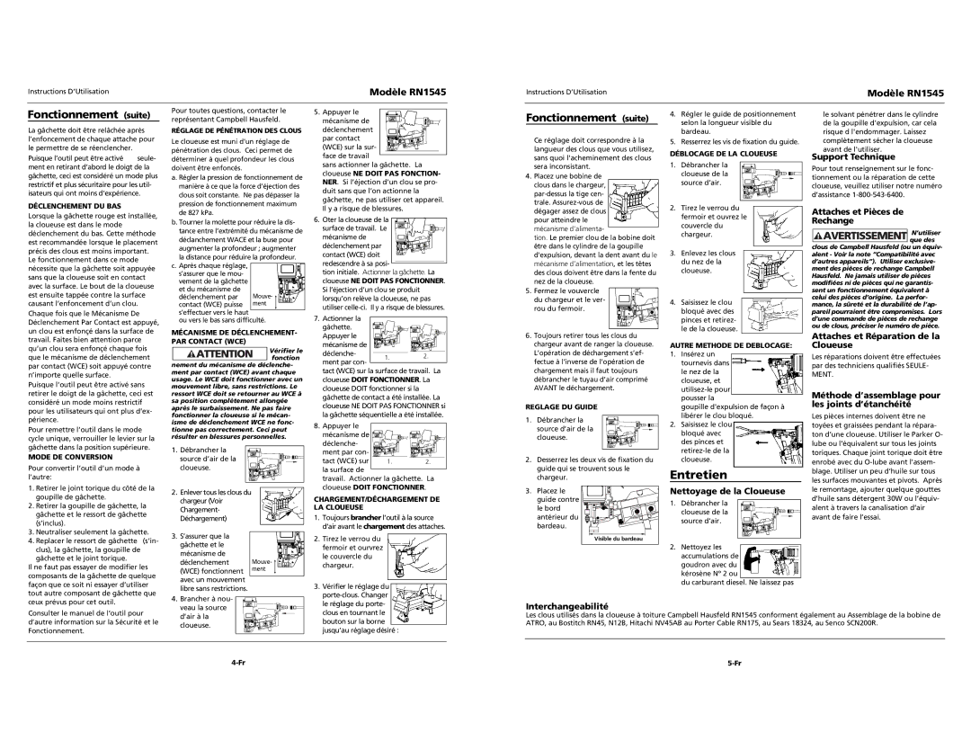 Campbell Hausfeld RN164500 instruction manual Fonctionnement suite 