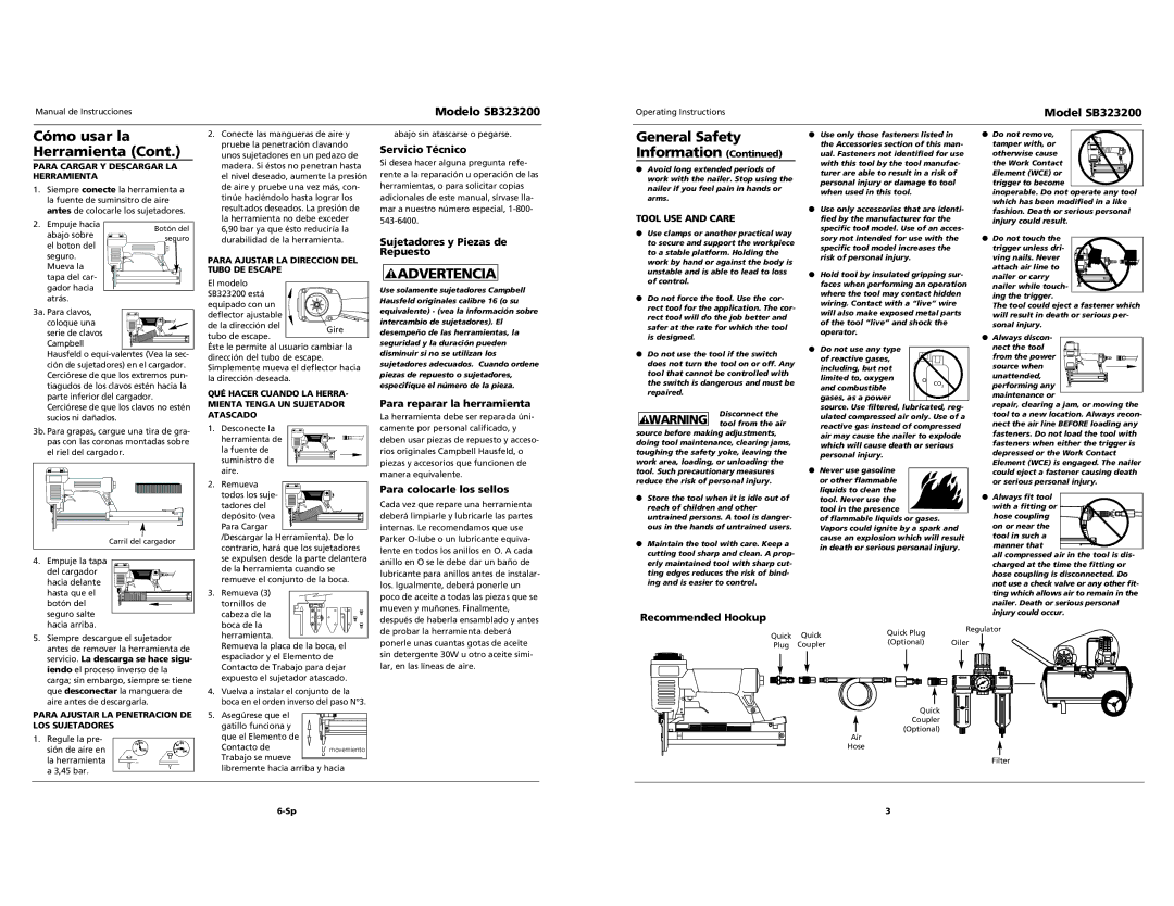 Campbell Hausfeld SB323200 specifications Cómo usar la Herramienta 