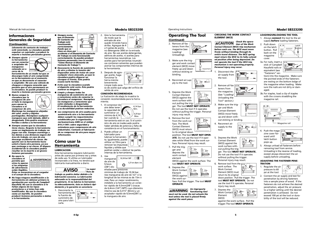 Campbell Hausfeld SB323200 specifications Continuación 