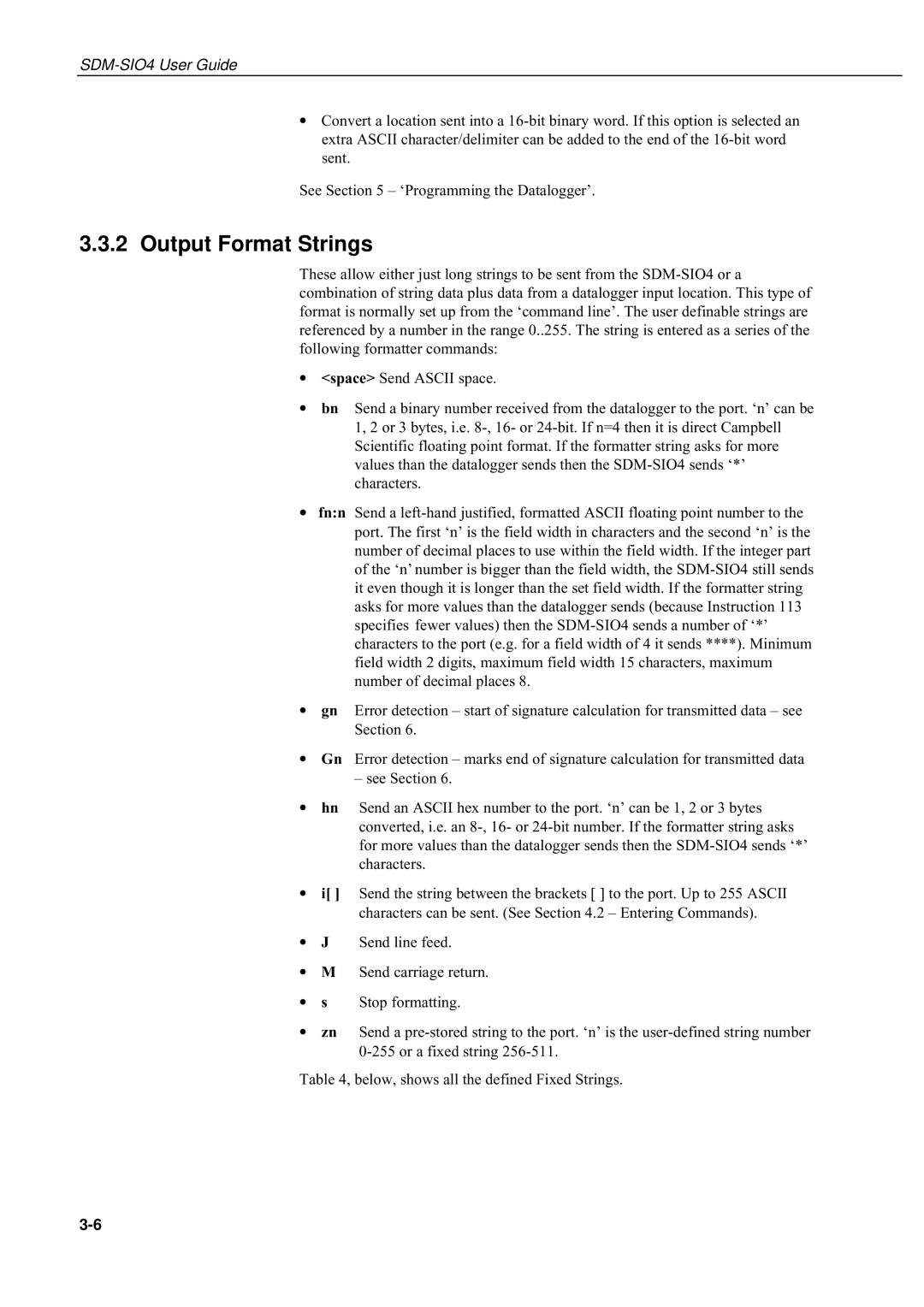 Campbell Hausfeld SDM-SIO4 manual Output Format Strings 