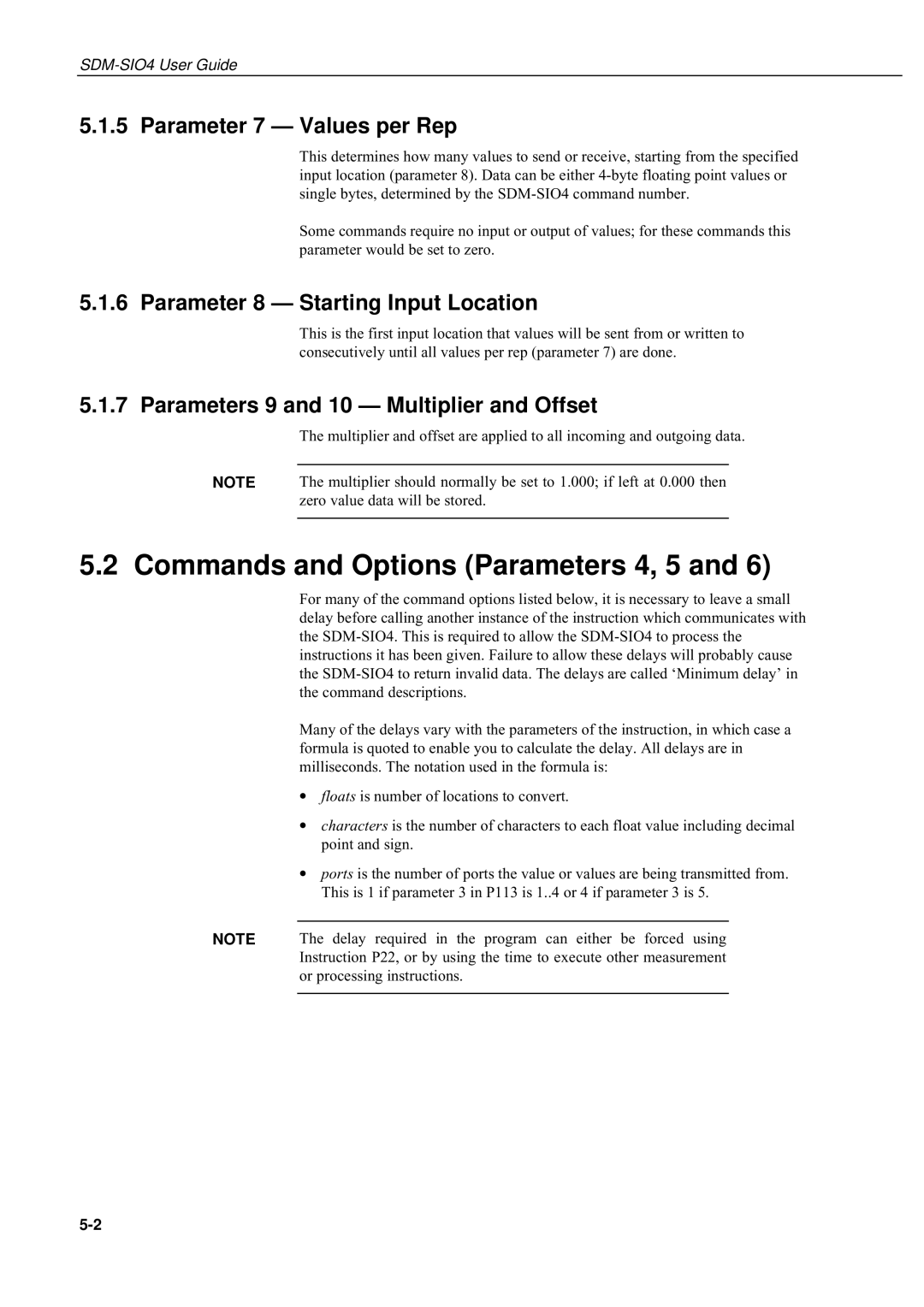 Campbell Hausfeld SDM-SIO4 manual Commands and Options Parameters 4, 5, Parameter 7 Values per Rep 