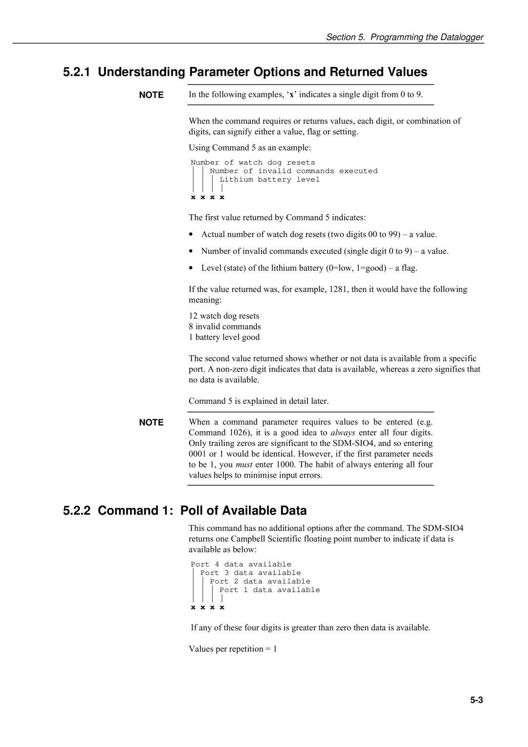 Campbell Hausfeld SDM-SIO4 manual Understanding Parameter Options and Returned Values, Command 1 Poll of Available Data 