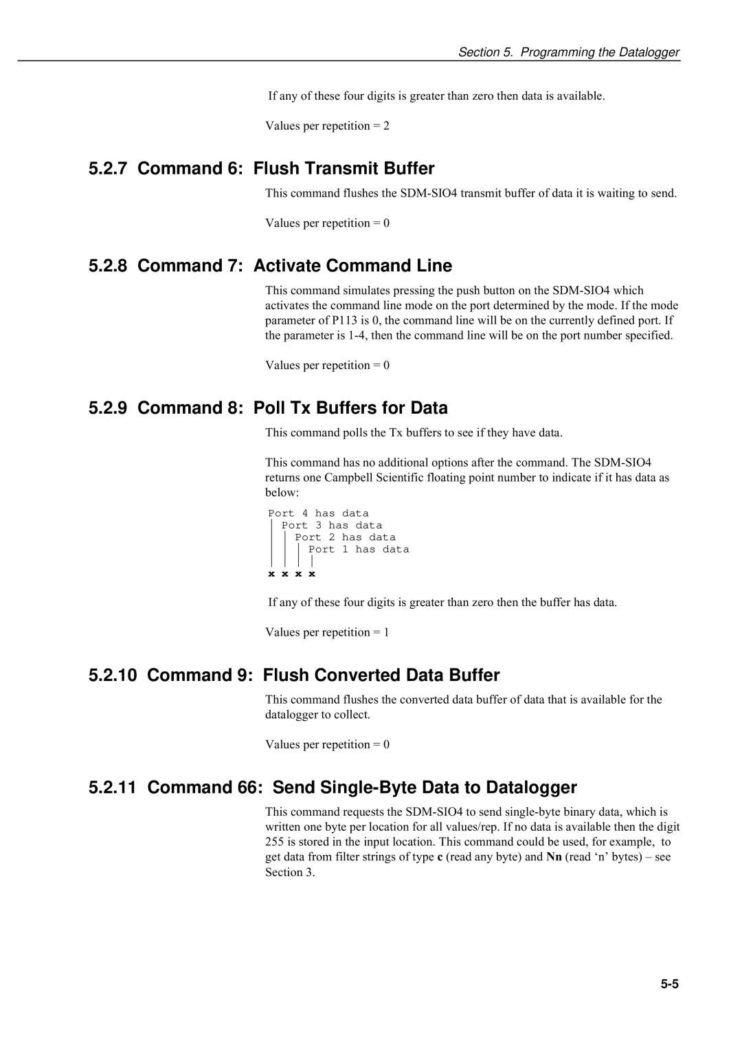 Campbell Hausfeld SDM-SIO4 manual Command 6 Flush Transmit Buffer, Command 7 Activate Command Line 