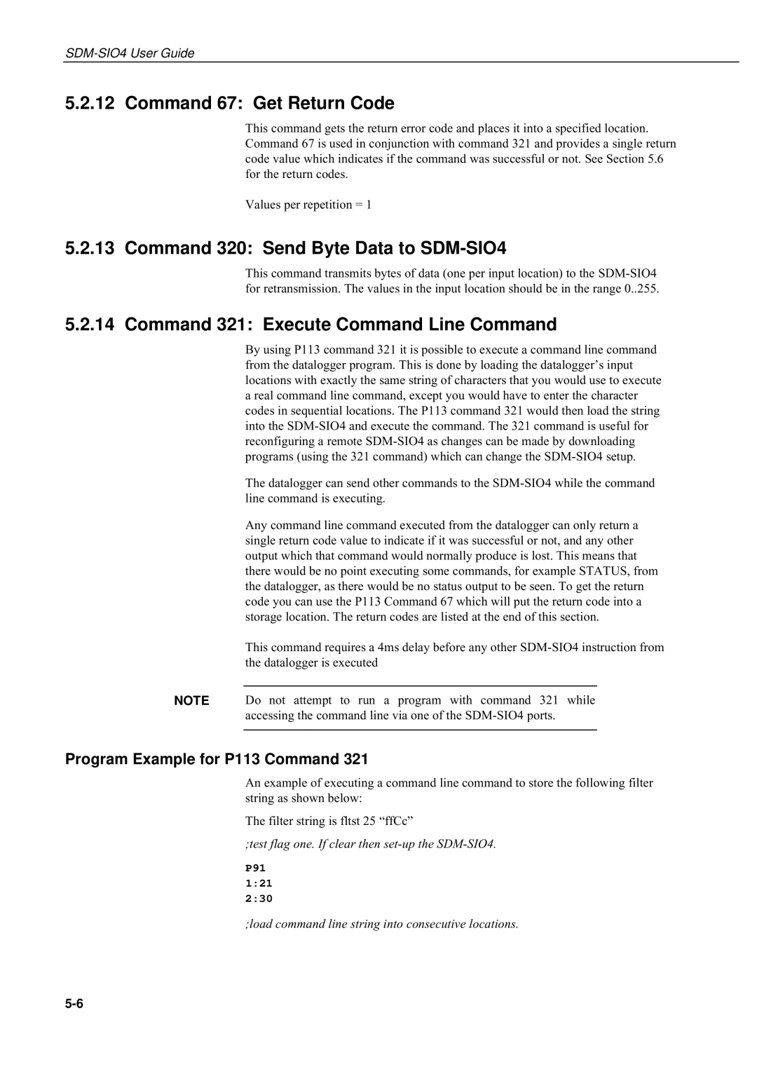 Campbell Hausfeld Command 67 Get Return Code, Command 320 Send Byte Data to SDM-SIO4, Program Example for P113 Command 