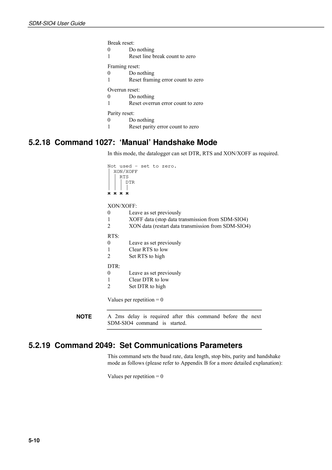 Campbell Hausfeld SDM-SIO4 manual Command 1027 ‘Manual’ Handshake Mode, Command 2049 Set Communications Parameters 