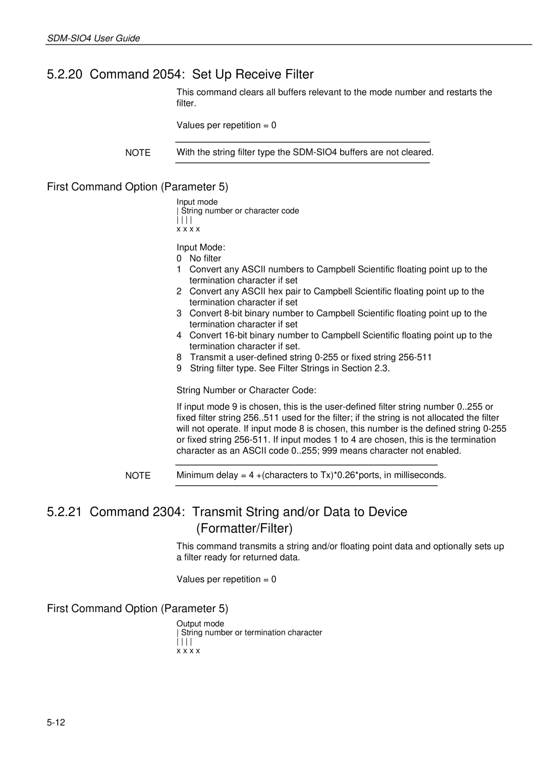 Campbell Hausfeld SDM-SIO4 manual Command 2054 Set Up Receive Filter 