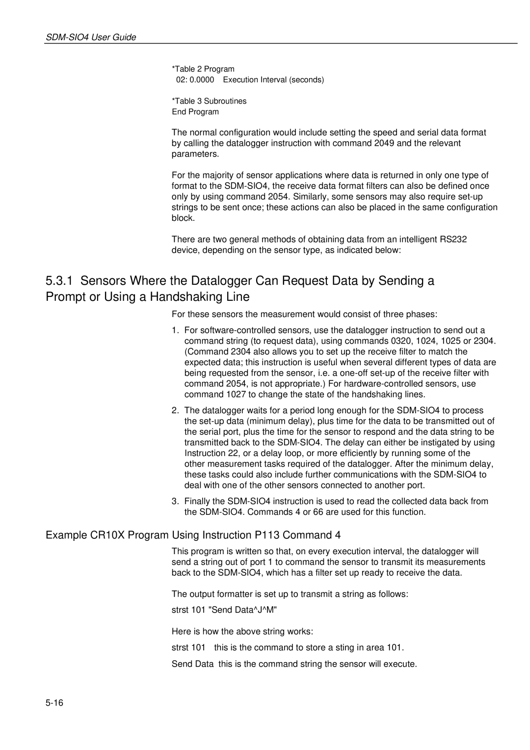 Campbell Hausfeld SDM-SIO4 manual Example CR10X Program Using Instruction P113 Command, Strst 101 Send DataJM 