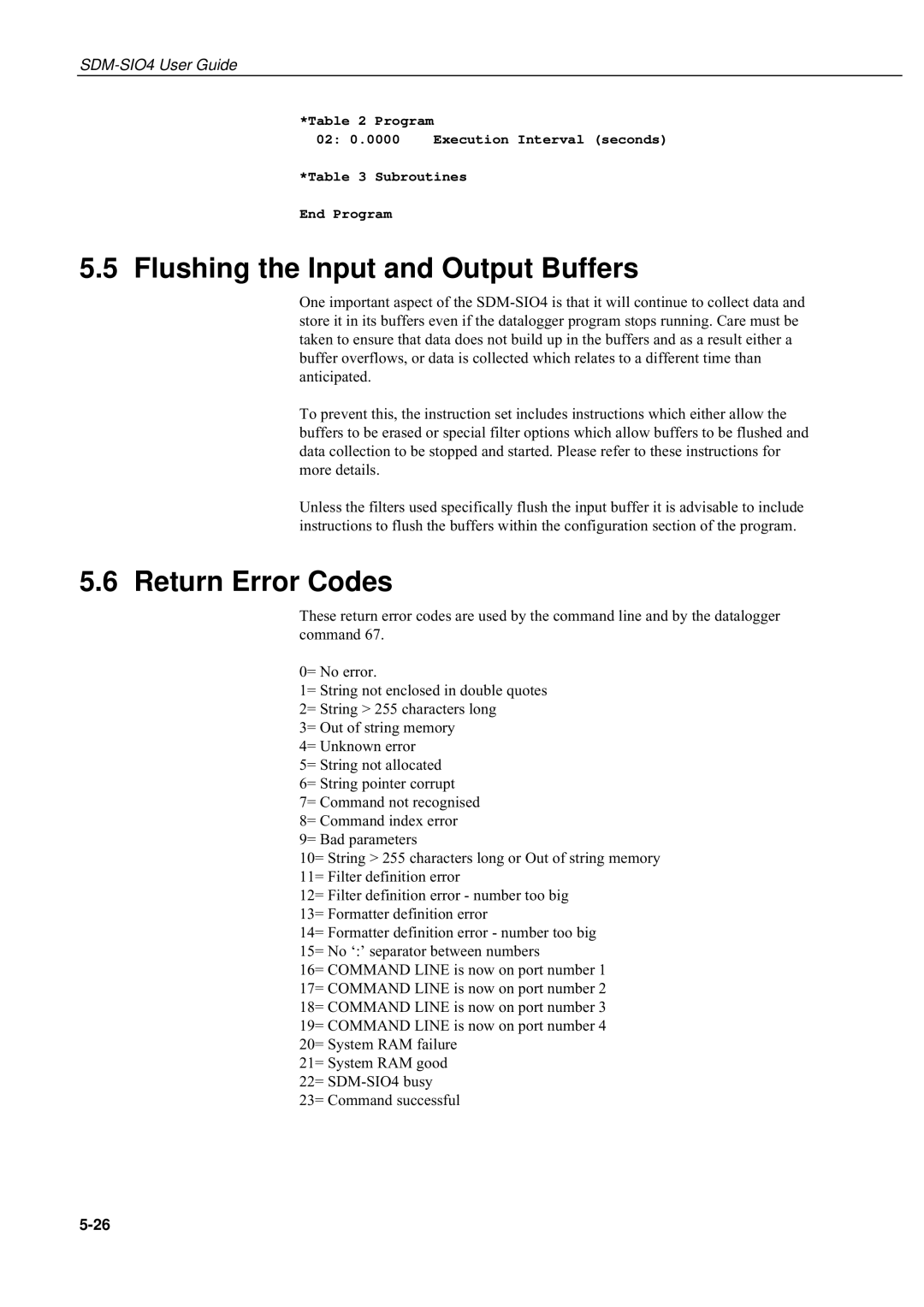 Campbell Hausfeld SDM-SIO4 manual Flushing the Input and Output Buffers, Return Error Codes 