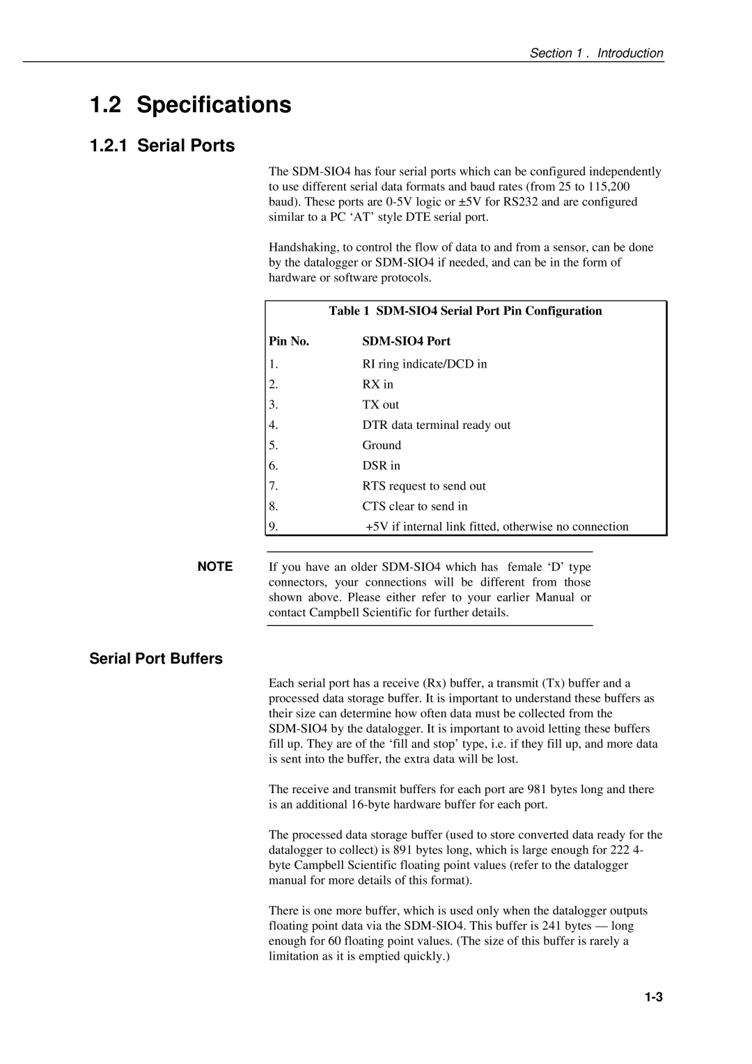 Campbell Hausfeld manual Specifications, Serial Ports, Serial Port Buffers, SDM-SIO4 Serial Port Pin Configuration 