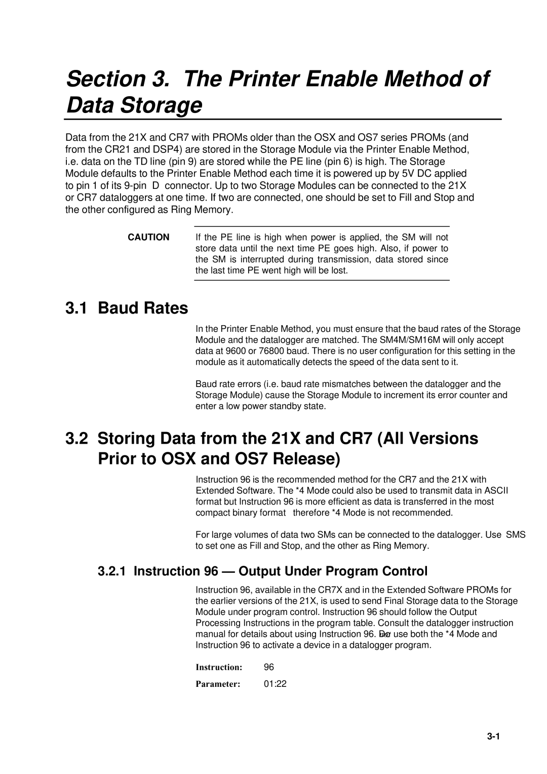 Campbell Hausfeld SM4M manual Printer Enable Method, Baud Rates, Storing Data from the 21X and CR7 All Versions 