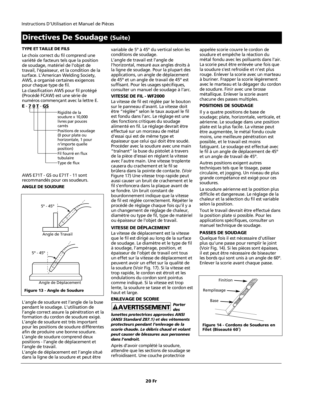 Campbell Hausfeld WF2000, WF1900, WF1800 Directives De Soudage Suite, Positions DE Soudage, Passes DE Soudage 