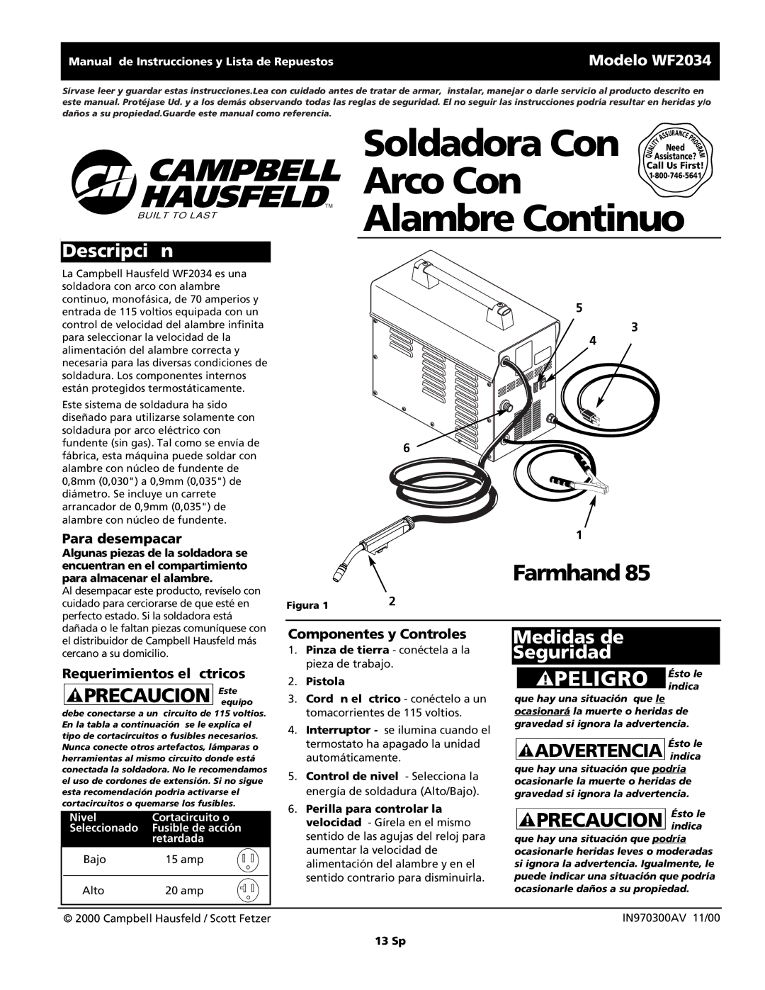 Campbell Hausfeld WF2034 operating instructions Descripción, Medidas de Seguridad, Advertencia indica 