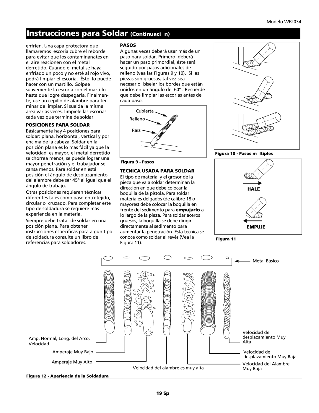 Campbell Hausfeld WF2034 Instrucciones para Soldar Continuación, Posiciones Para Soldar, Pasos, Tecnica Usada Para Soldar 