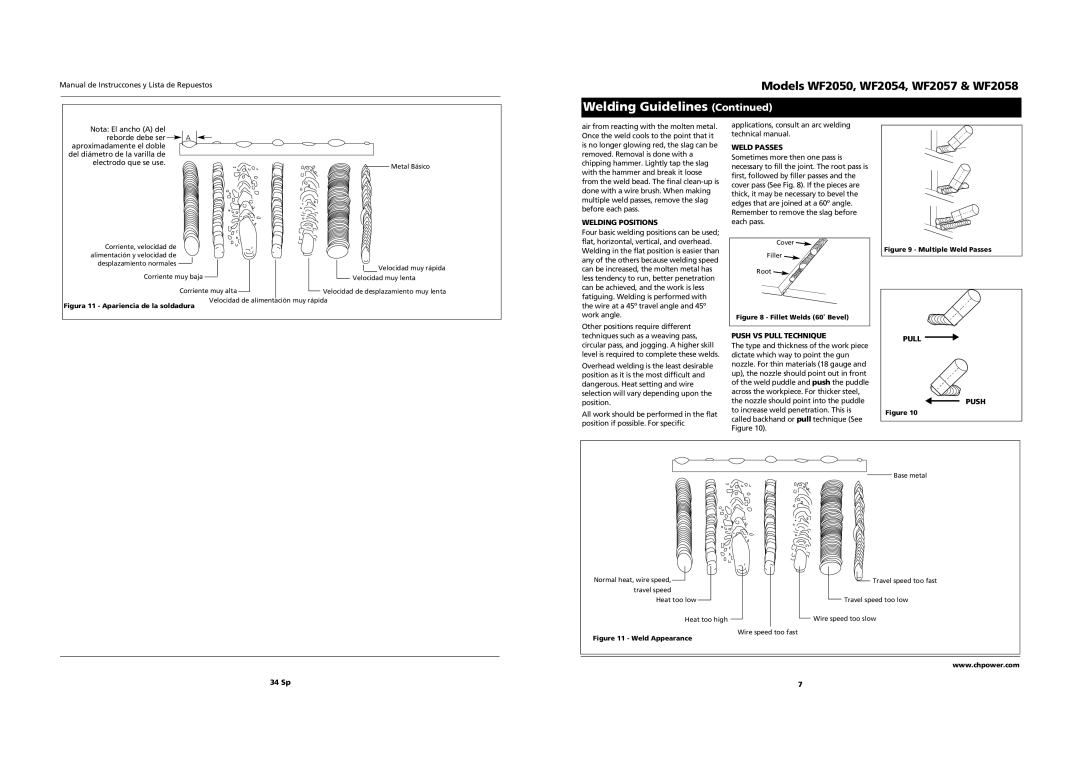 Campbell Hausfeld WF2058, WF2057 Welding Guidelines, Welding Positions, Weld Passes, Push VS Pull Technique, Pull Push 