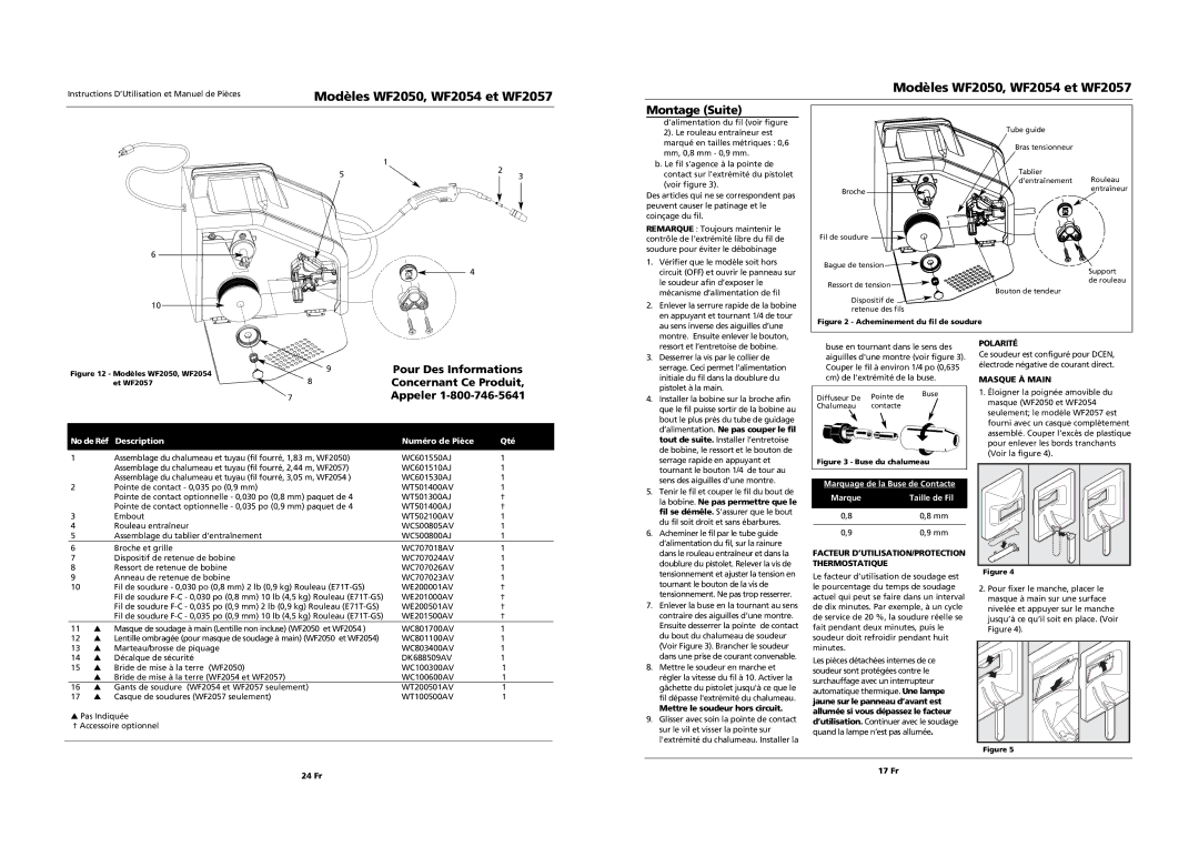 Campbell Hausfeld WF2054, WF2057, WF2050 Montage Suite, Pour Des Informations, Concernant Ce Produit, Appeler 