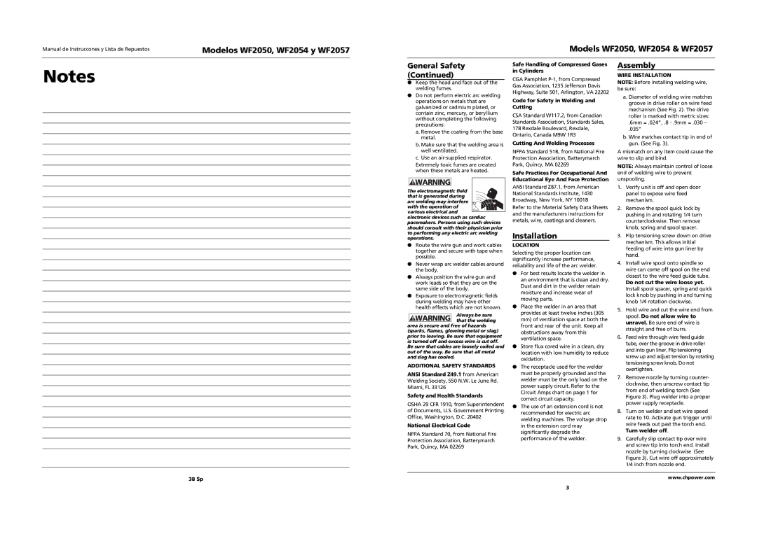 Campbell Hausfeld operating instructions Models WF2050, WF2054 & WF2057, Installation, Assembly 