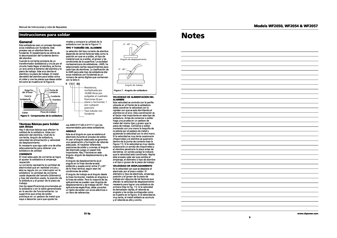 Campbell Hausfeld operating instructions Instrucciones para soldar, General, Models WF2050, WF2054 & WF2057 