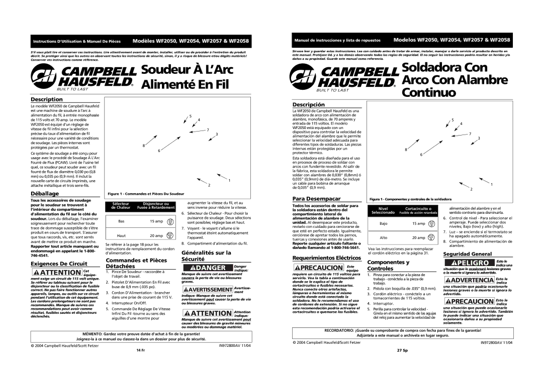 Campbell Hausfeld WF2058 operating instructions Soldadora Con, Continuo, Advertencia Esto le 