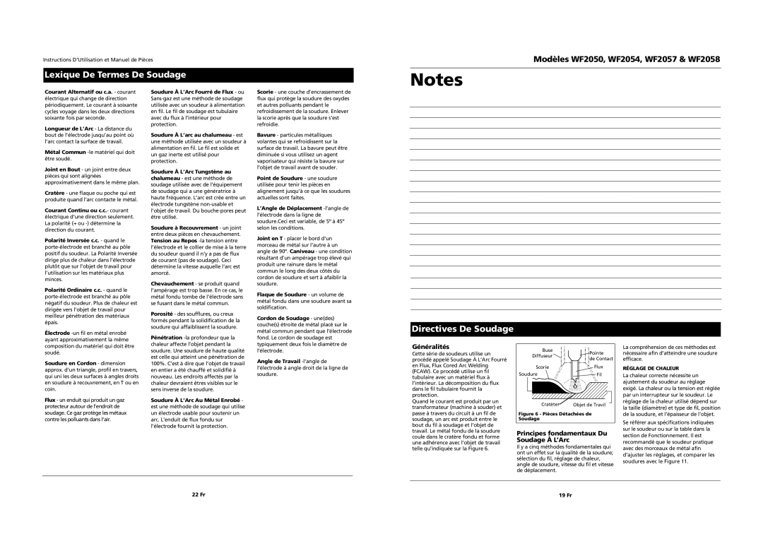 Campbell Hausfeld WF2058 Lexique De Termes De Soudage, Directives De Soudage, Généralités, 22 Fr 19 Fr 