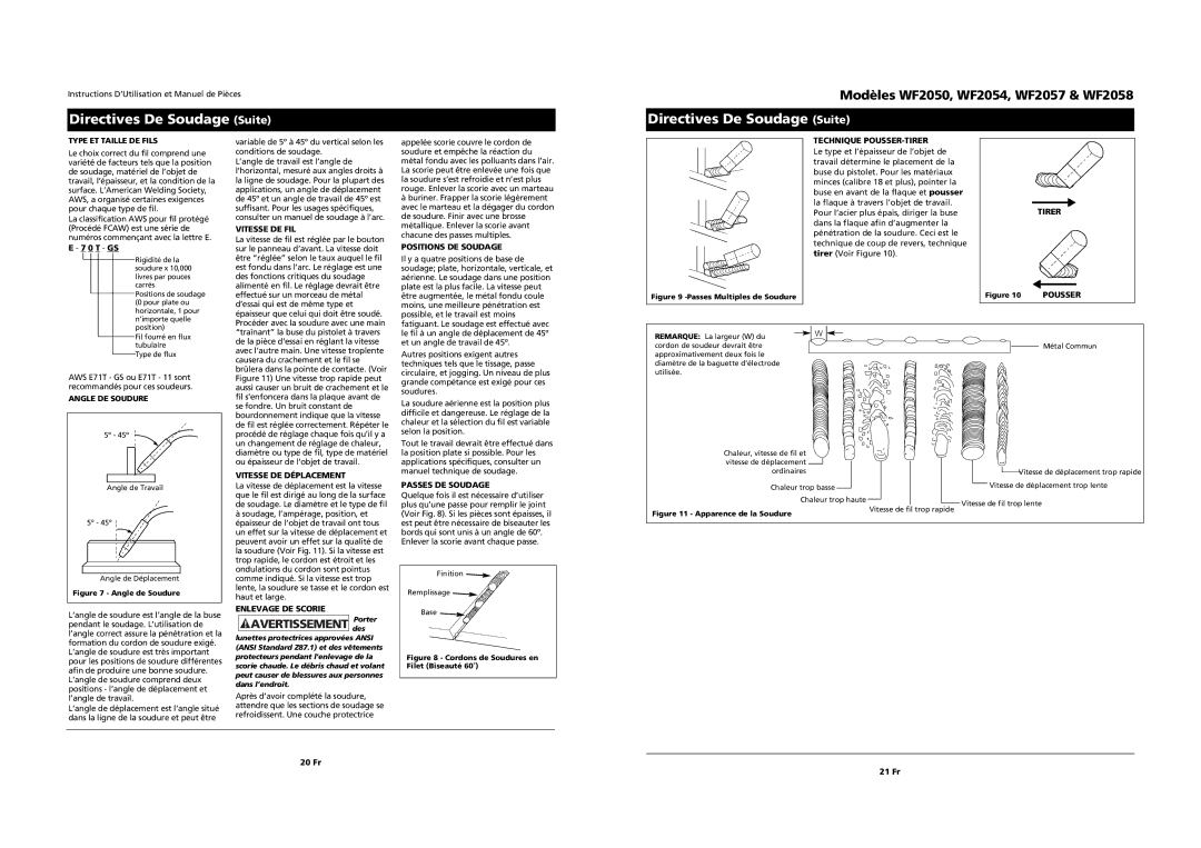 Campbell Hausfeld WF2058 operating instructions Directives De Soudage Suite 