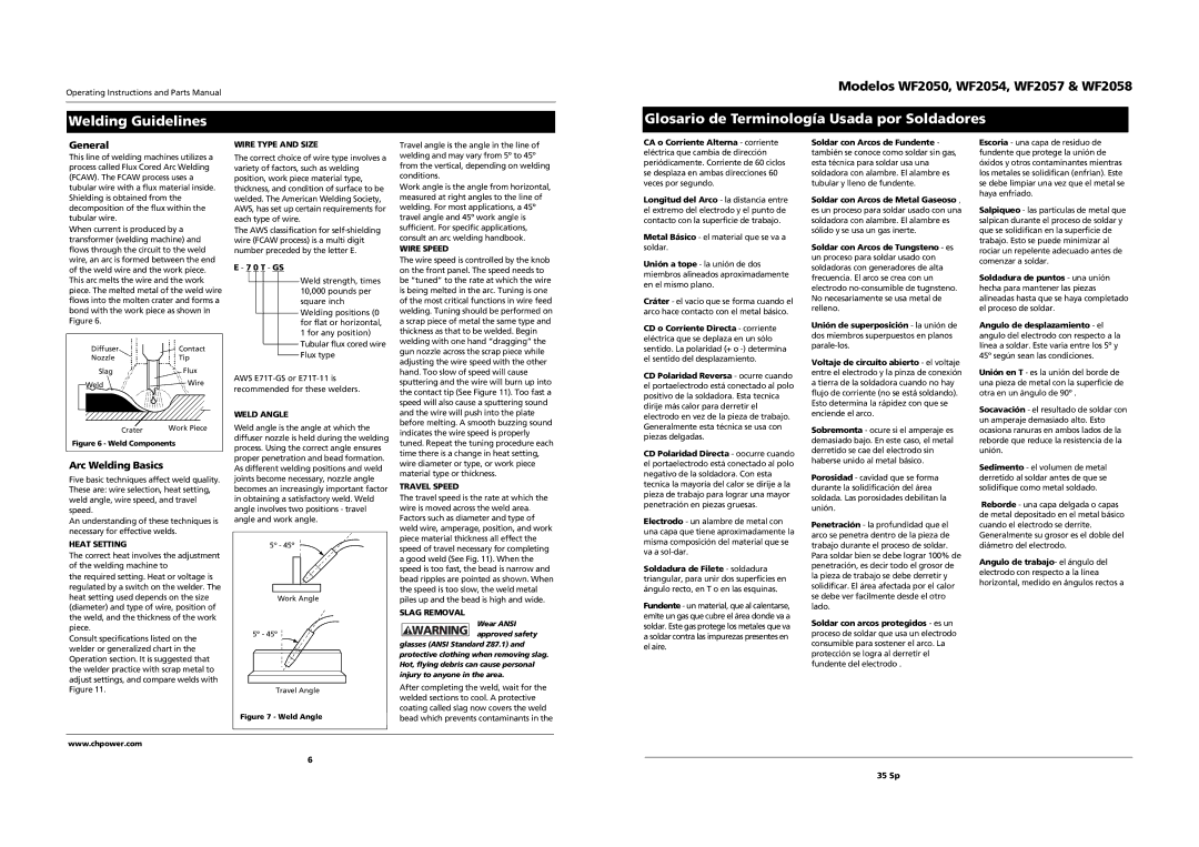 Campbell Hausfeld WF2058 operating instructions General, Arc Welding Basics, Heat Setting, Wire Type and Size, Weld Angle 