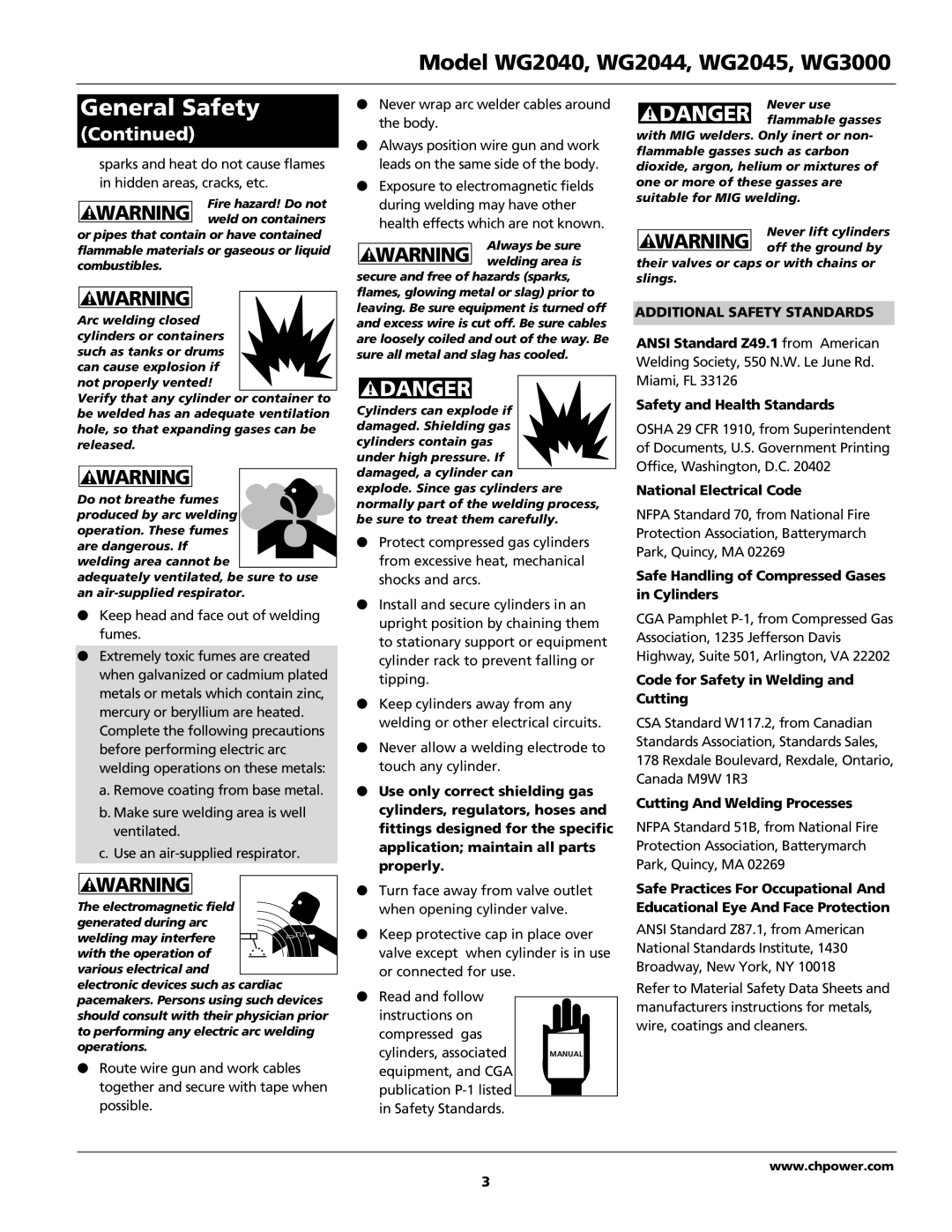 Campbell Hausfeld WG2040, WG3000, WG2045, WG2044 manual Additional Safety Standards 