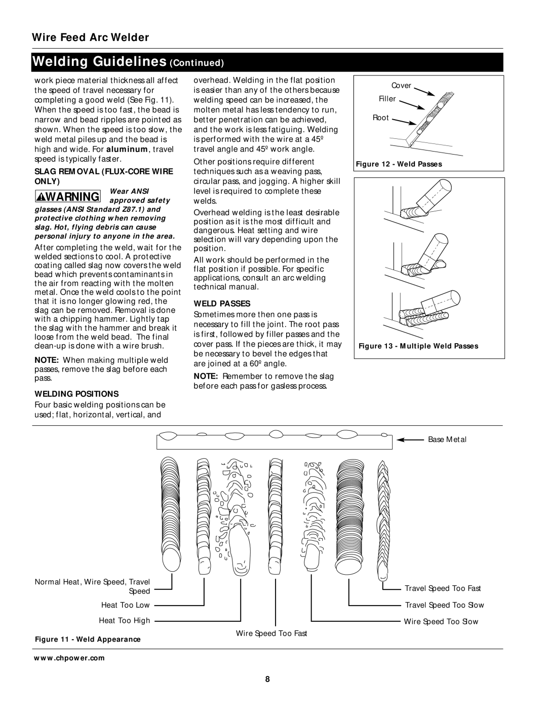 Campbell Hausfeld WG3013 operating instructions Slag Removal FLUX-CORE Wire only, Welding Positions, Weld Passes 