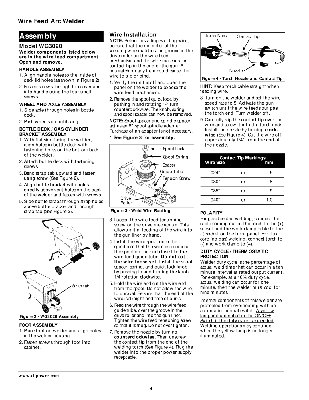 Campbell Hausfeld operating instructions Assembly, Model WG3020, Wire Installation 