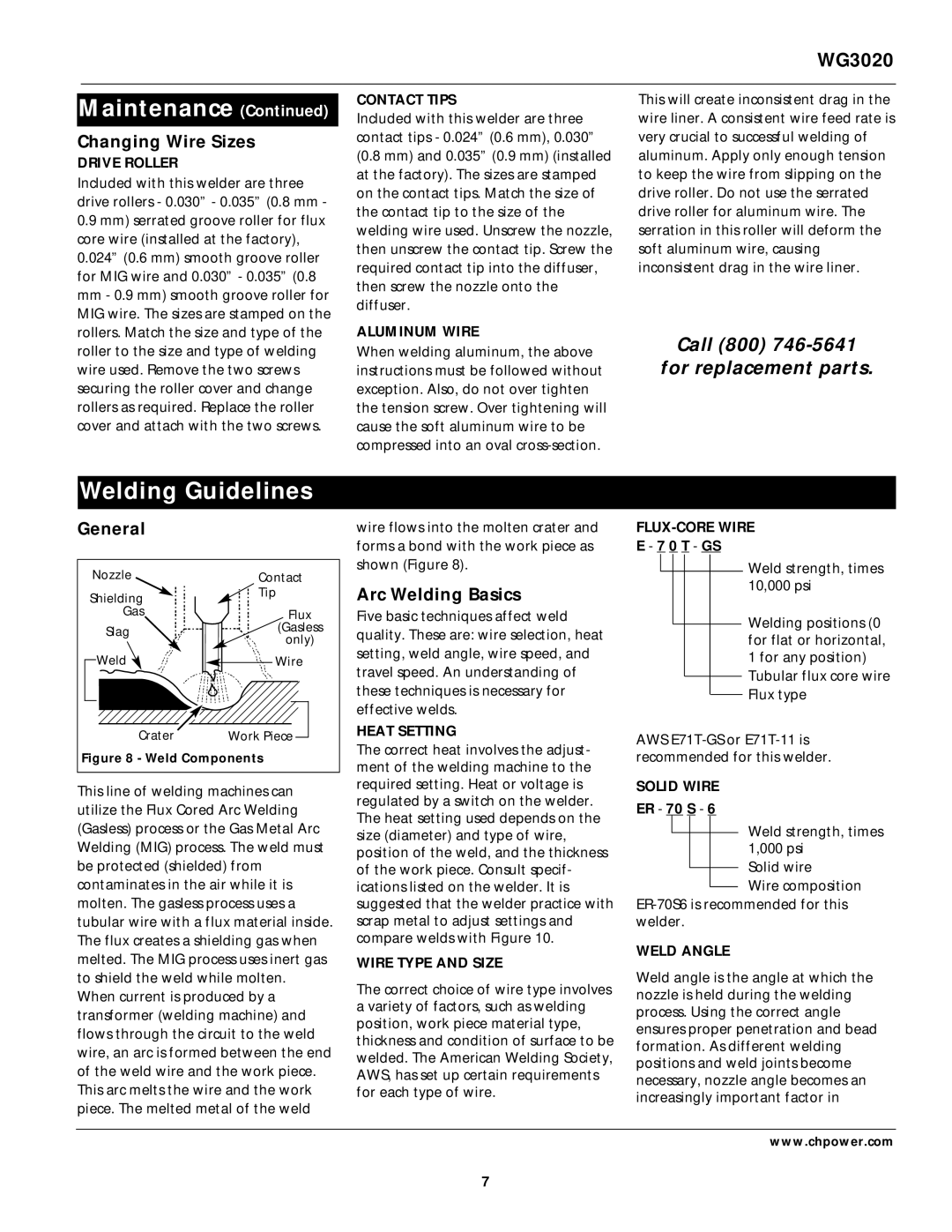 Campbell Hausfeld WG3020 operating instructions Welding Guidelines, Changing Wire Sizes, General, Arc Welding Basics 