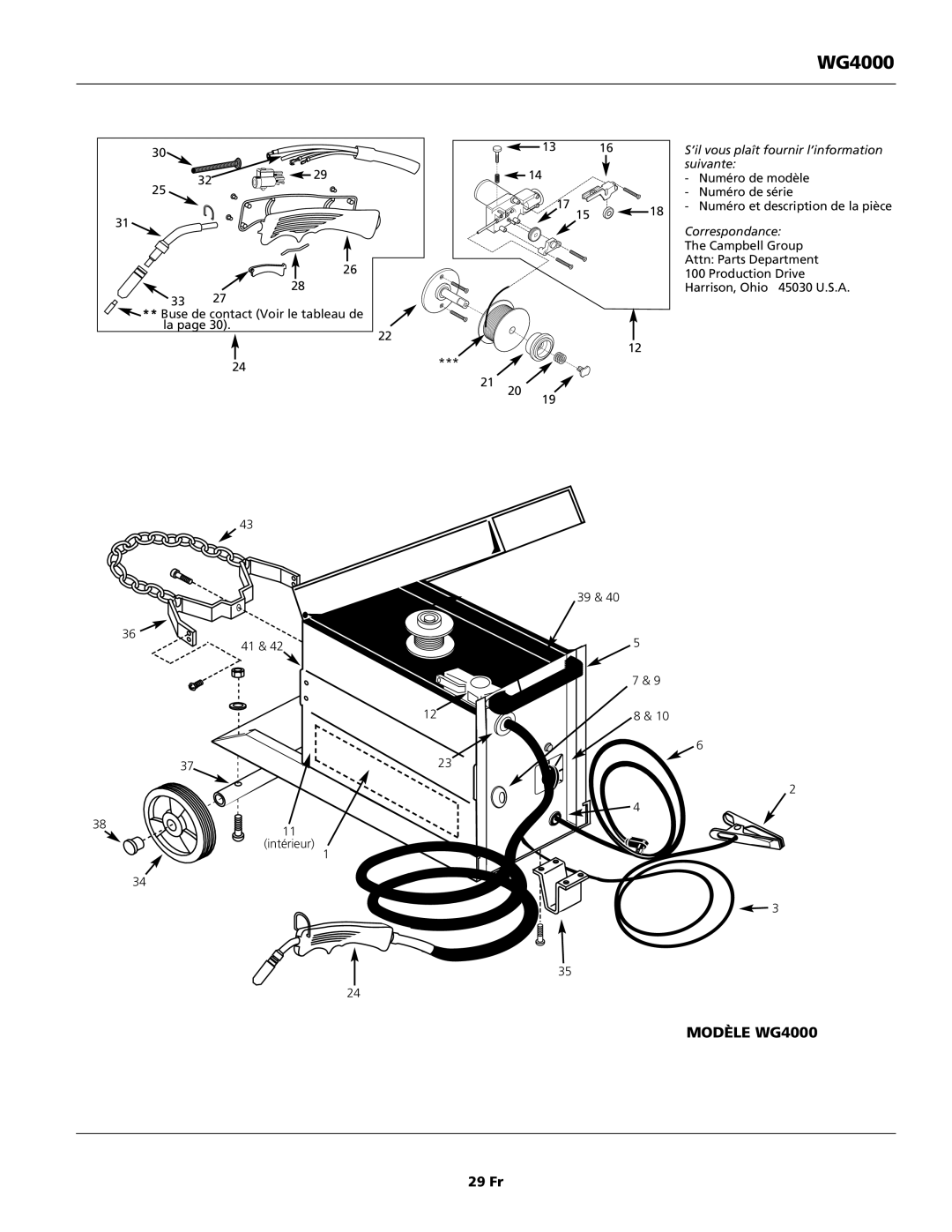 Campbell Hausfeld WG4000 operating instructions 29 Fr, ’il vous plaît fournir l’information suivante 