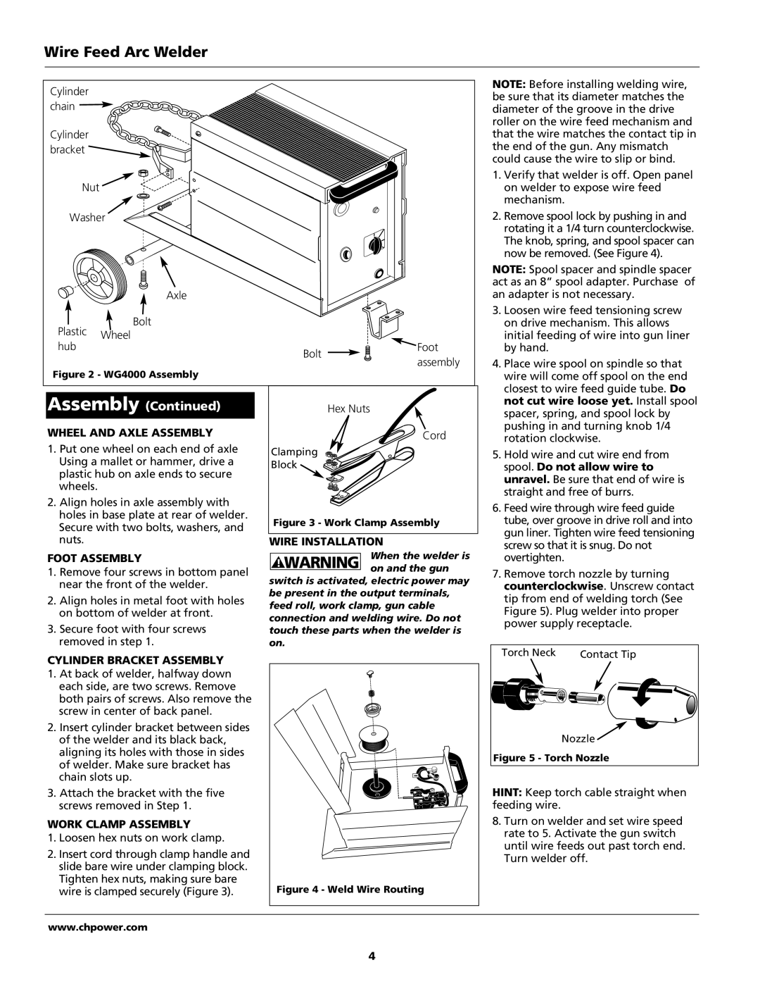 Campbell Hausfeld WG4000 Wheel and Axle Assembly, Wire Installation, Foot Assembly, Cylinder Bracket Assembly 