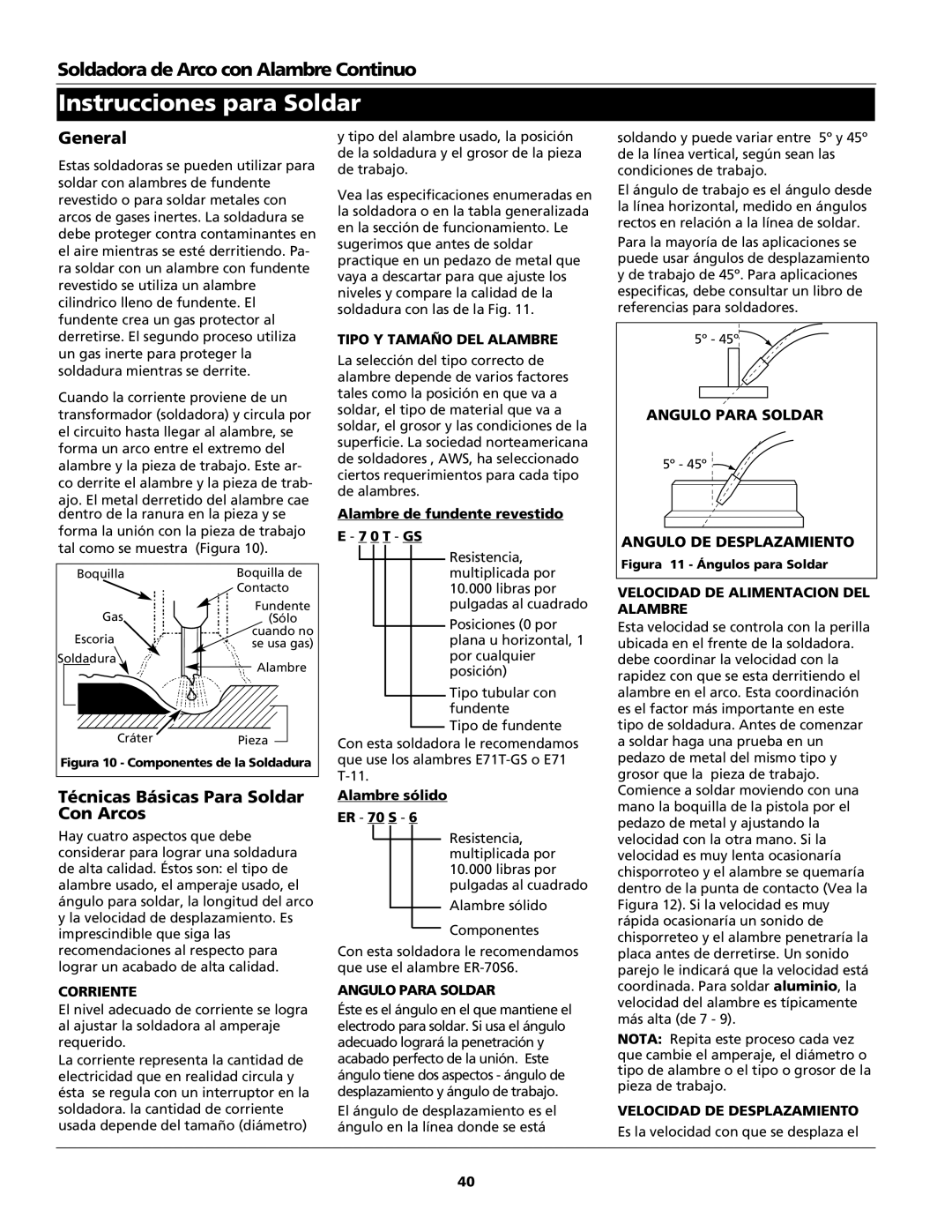 Campbell Hausfeld WG4000 operating instructions Instrucciones para Soldar, Técnicas Básicas Para Soldar Con Arcos 