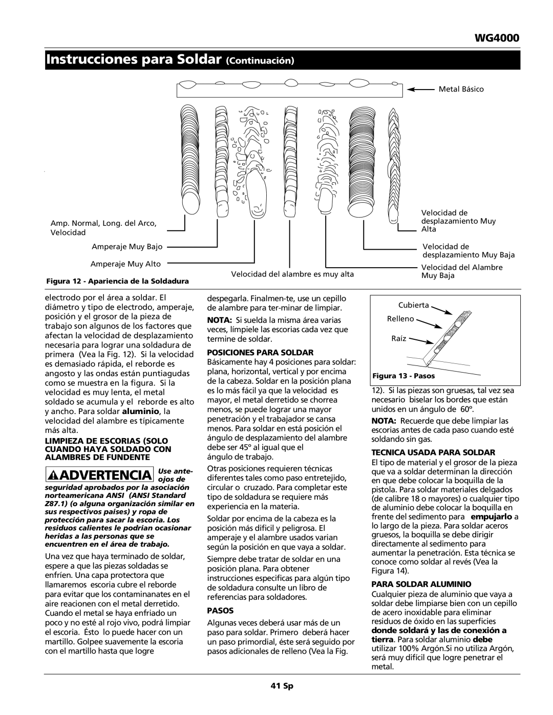 Campbell Hausfeld WG4000 operating instructions Instrucciones para Soldar Continuación 