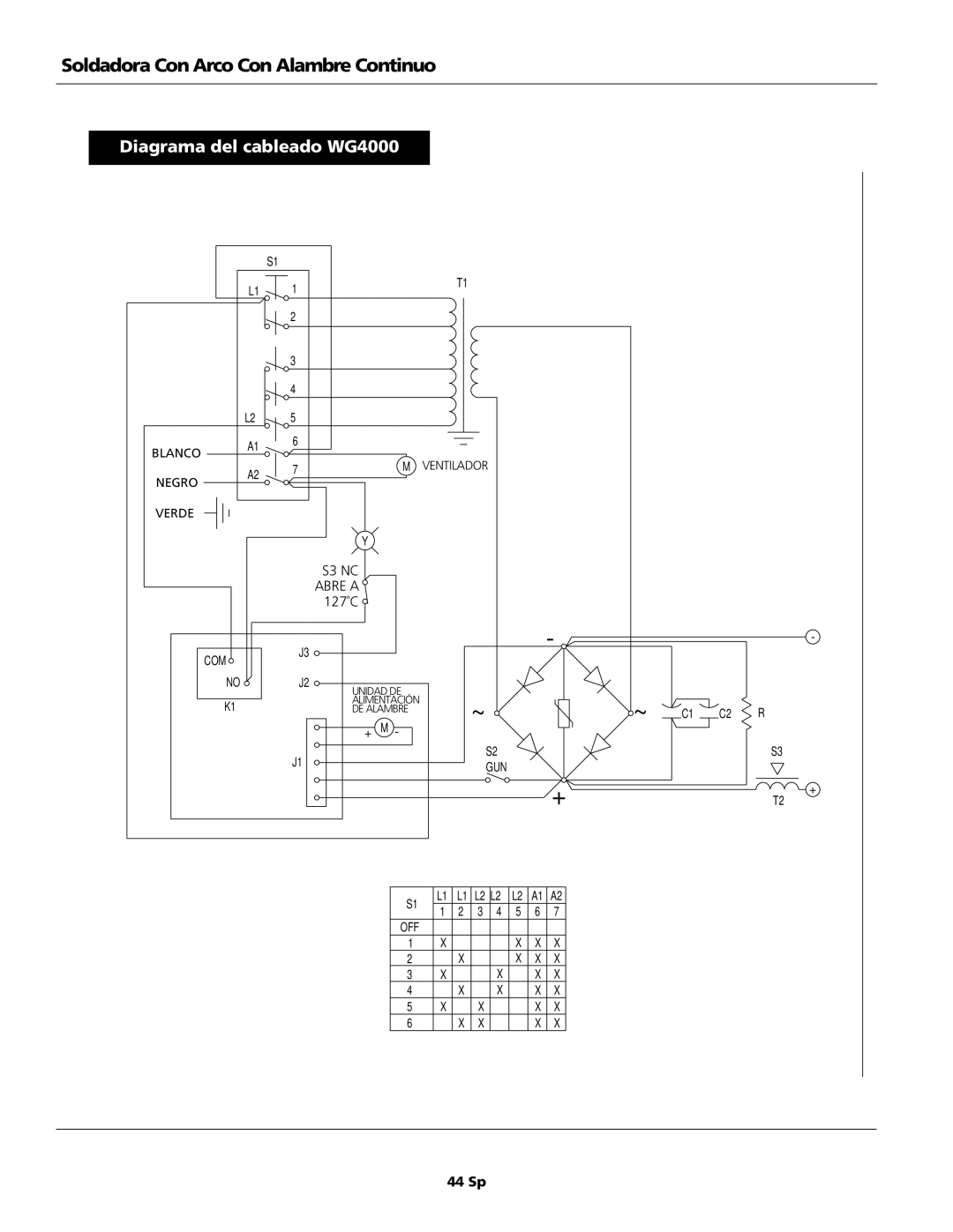 Campbell Hausfeld WG4000 operating instructions Soldadora Con Arco Con Alambre Continuo, 44 Sp 