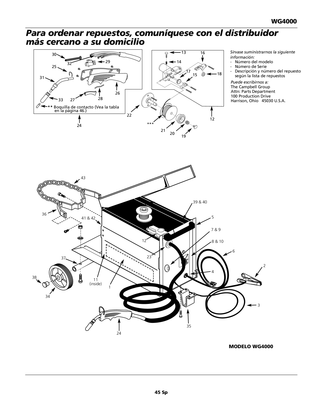 Campbell Hausfeld WG4000 operating instructions 45 Sp, Información 