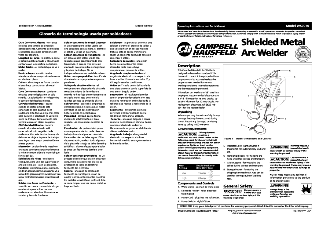 Campbell Hausfeld WS0970 operating instructions Glosario de terminología usada por soldadores, Description, General Safety 