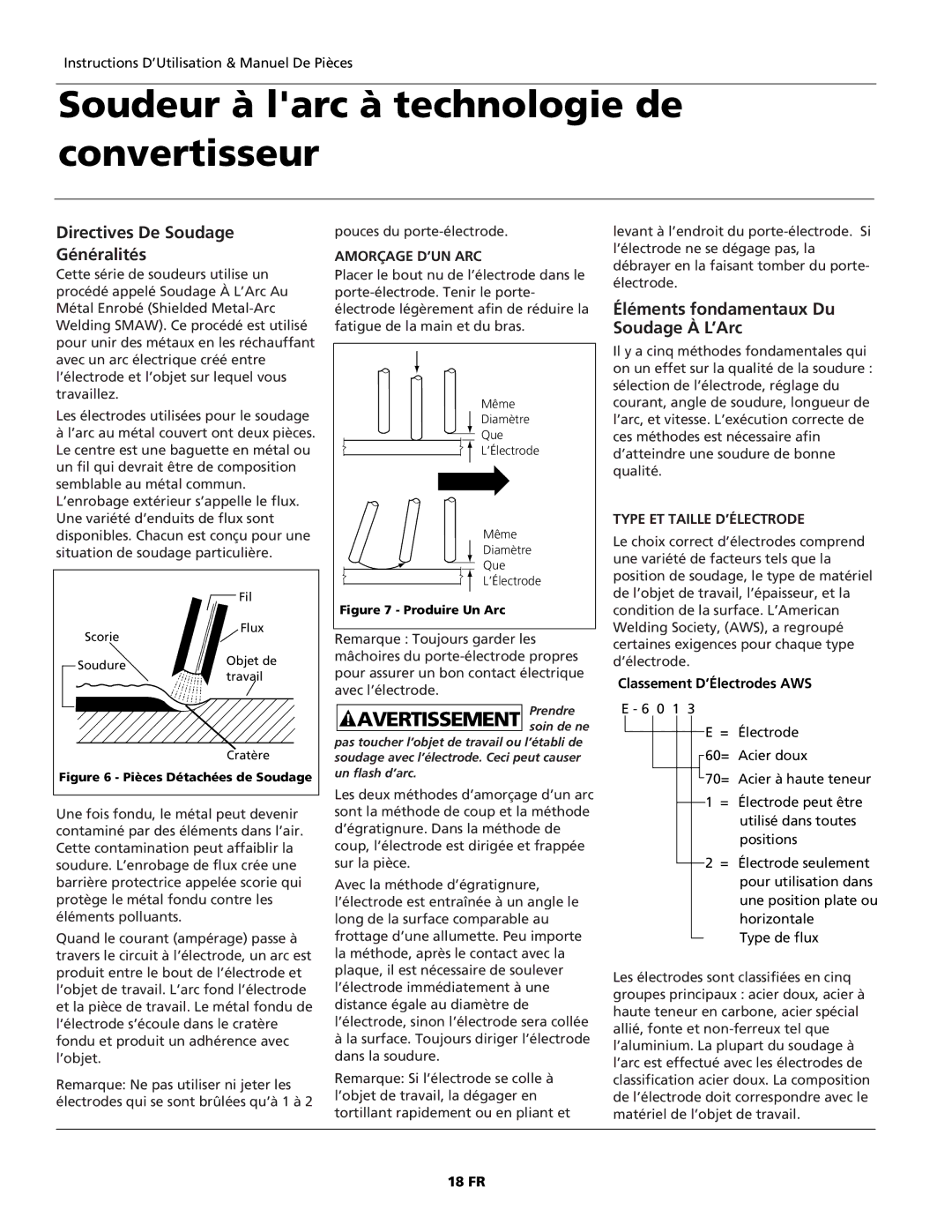 Campbell Hausfeld WS2100 specifications Soudeur à larc à technologie de convertisseur, Directives De Soudage Généralités 