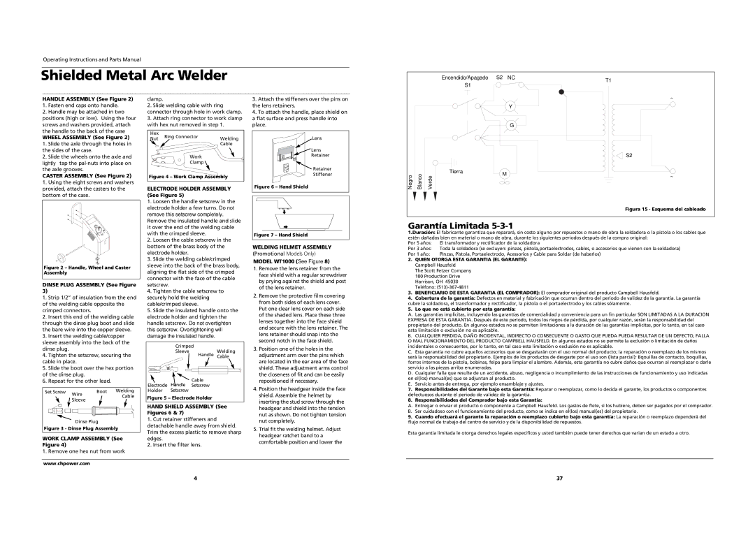 Campbell Hausfeld WS2800 specifications Garantía Limitada, Welding Helmet Assembly 