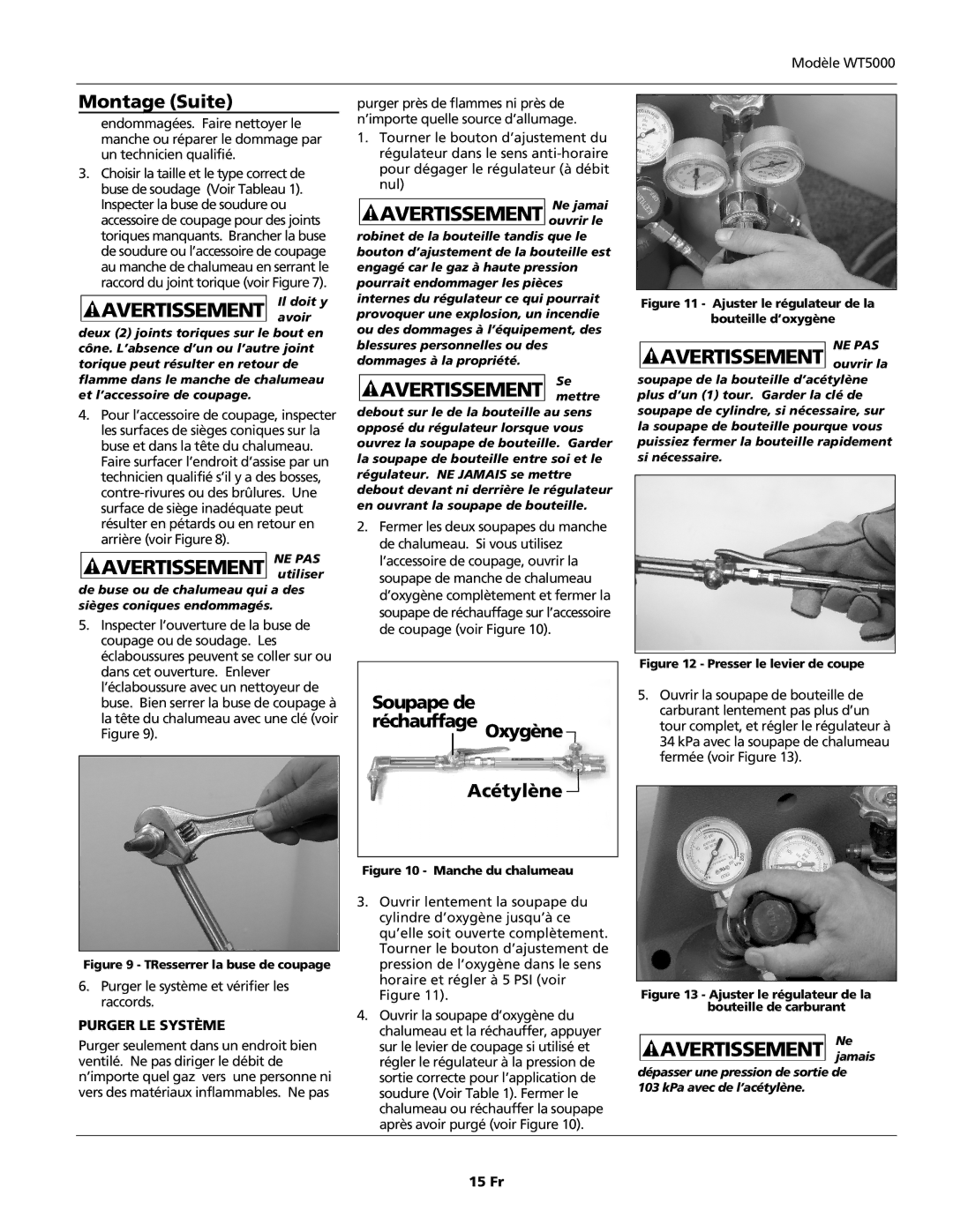 Campbell Hausfeld WT5000 operating instructions Soupape de Réchauffage Oxygène Acétylène, Purger LE Système 