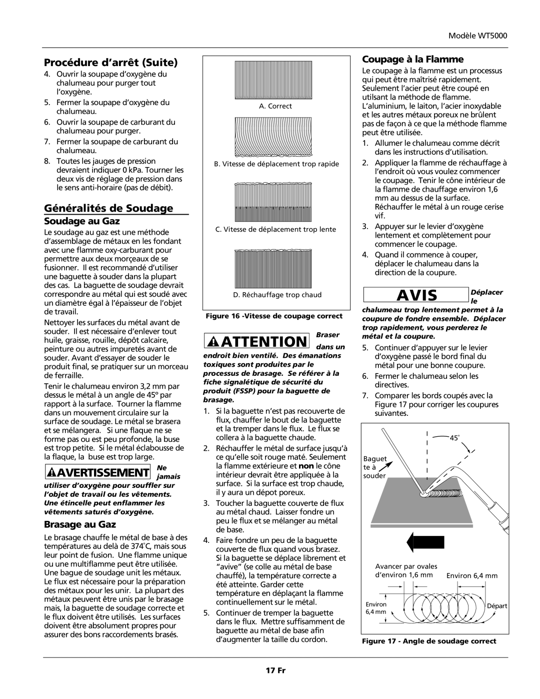 Campbell Hausfeld WT5000 Procédure d’arrêt Suite, Généralités de Soudage, Soudage au Gaz, Brasage au Gaz 