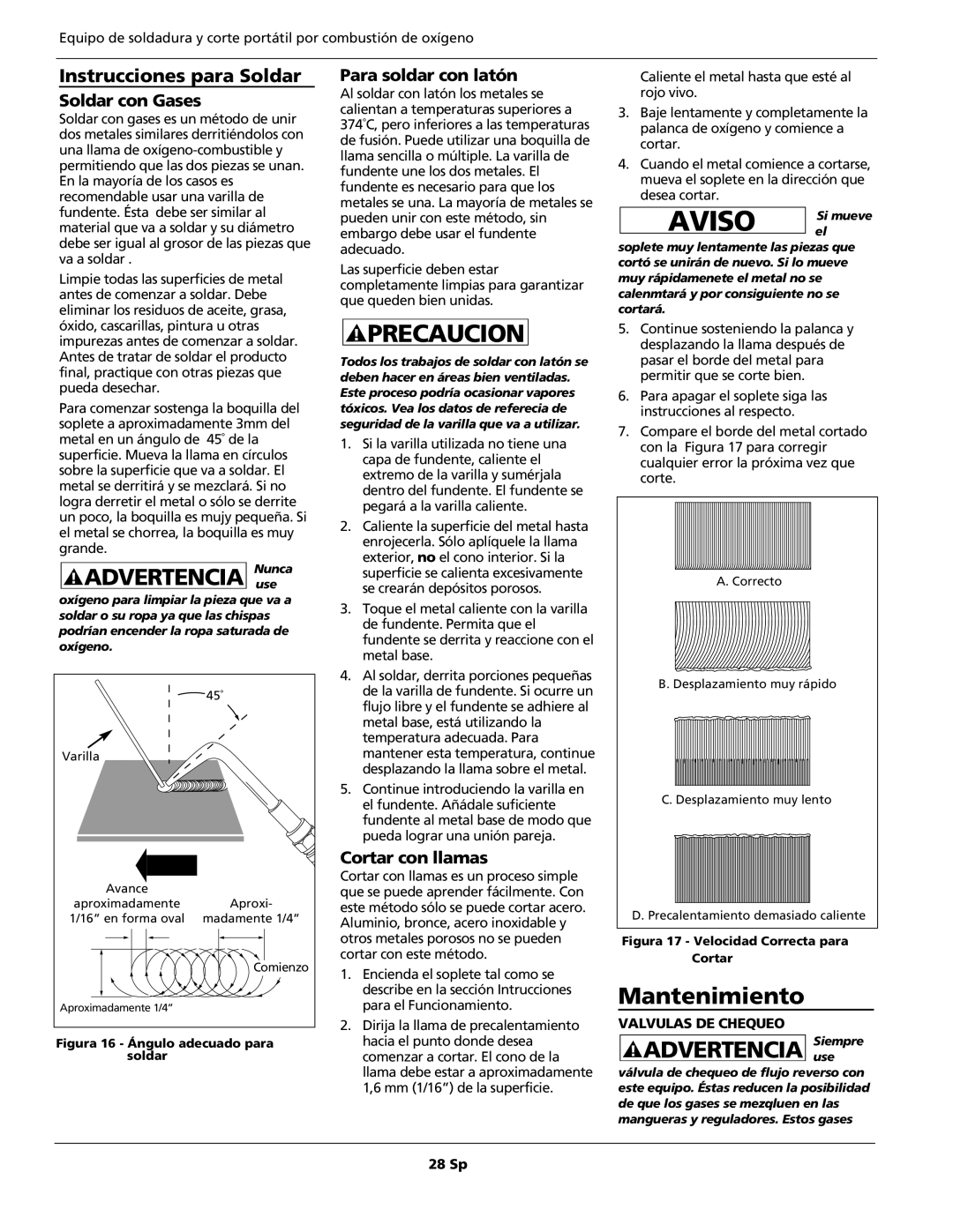 Campbell Hausfeld WT5000 operating instructions Mantenimiento, Advertencia Siempreuse, Instrucciones para Soldar 