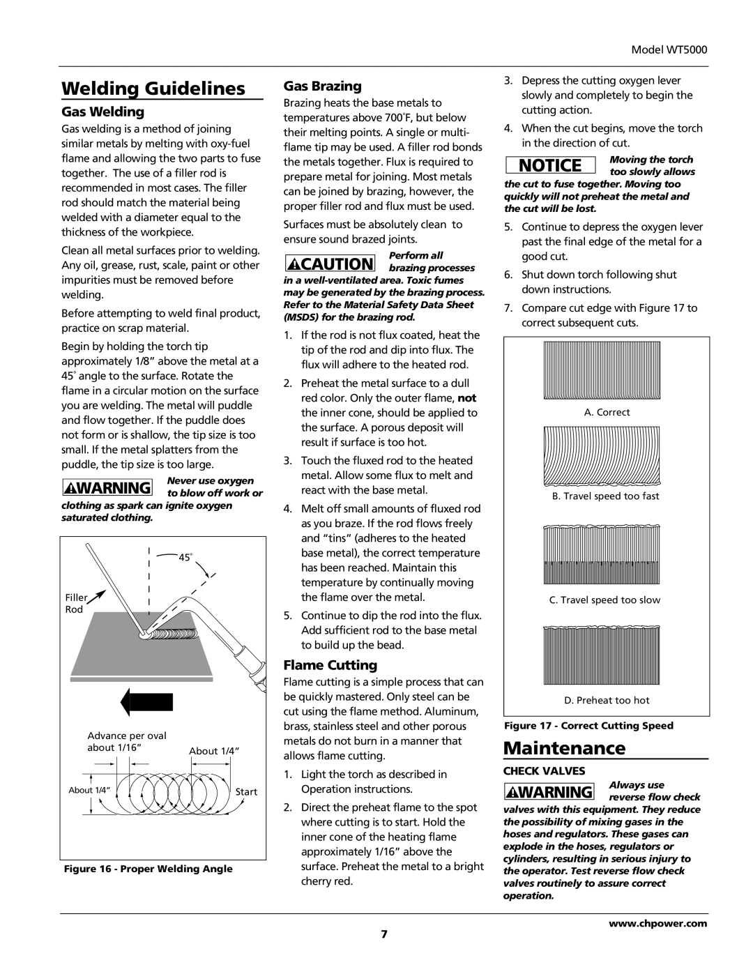 Campbell Hausfeld WT5000 operating instructions Welding Guidelines, Gas Welding, Gas Brazing, Flame Cutting 