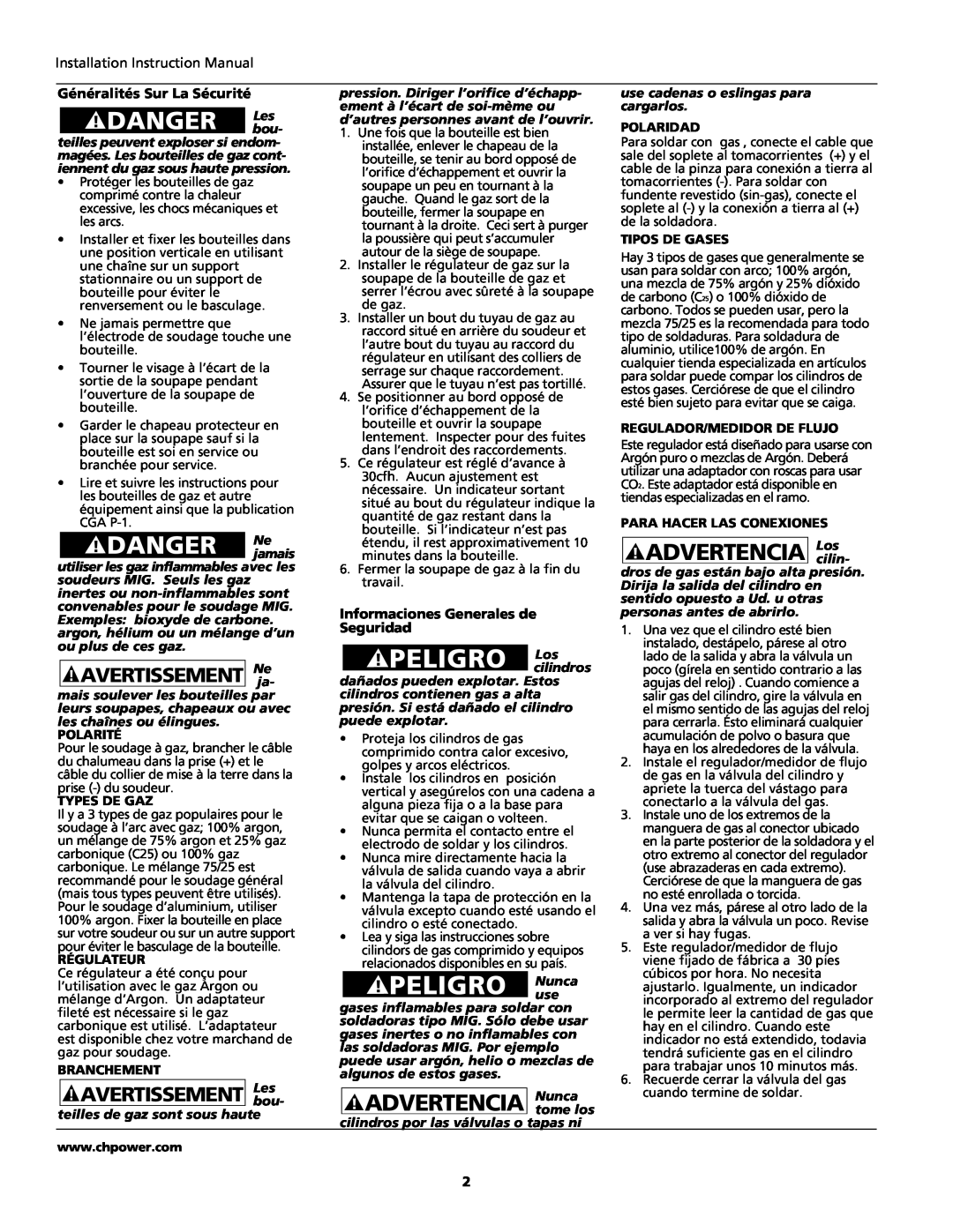 Campbell Hausfeld WT6000 Installation Instruction Manual, Généralités Sur La Sécurité, Informaciones Generales de, Peligro 