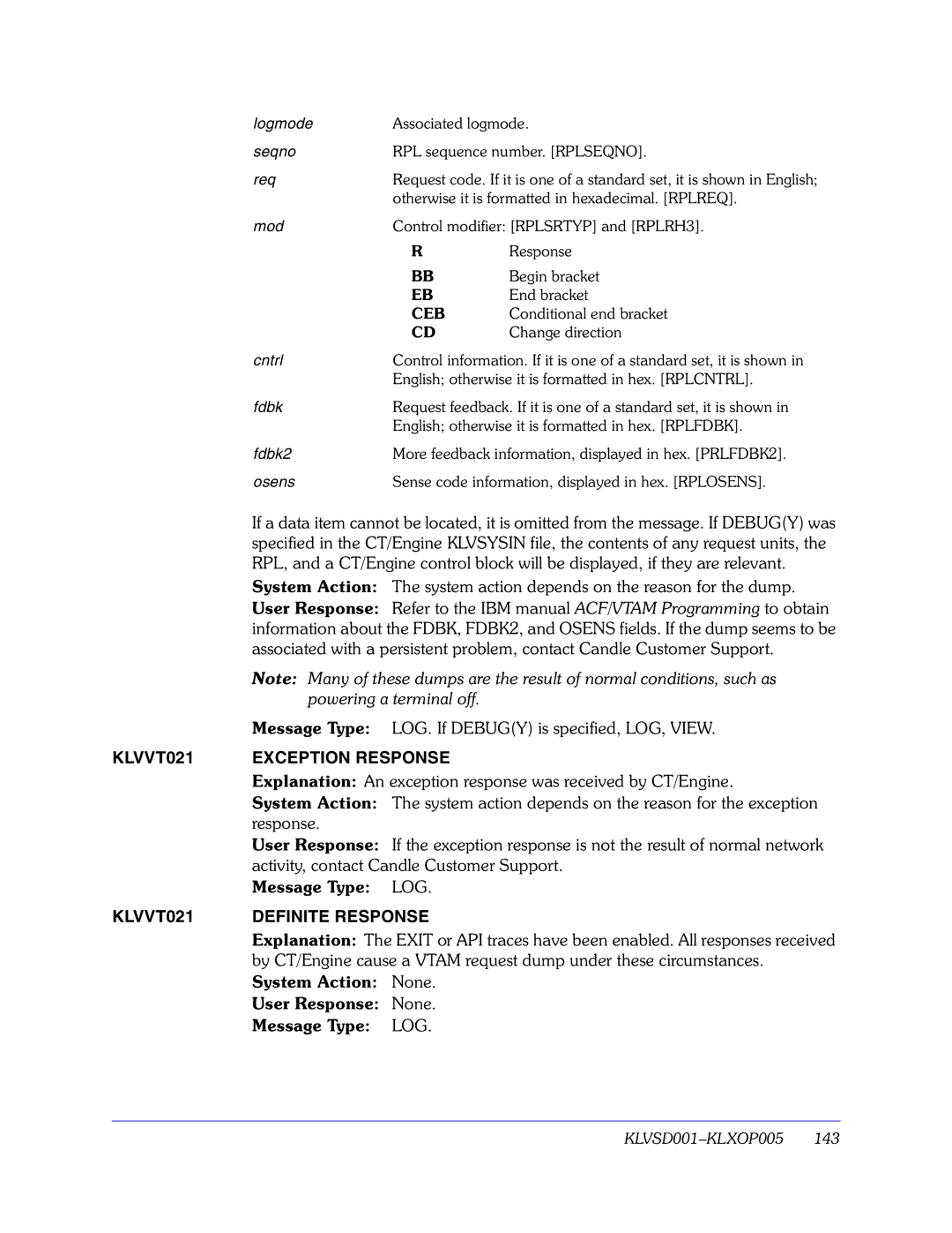 Candle GC32-9172-00 manual KLVVT021 Exception Response, Explanation An exception response was received by CT/Engine 