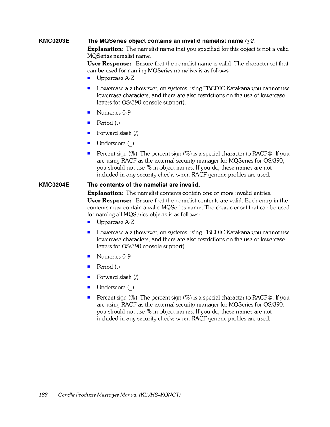 Candle GC32-9172-00 manual KMC0204E Contents of the namelist are invalid 