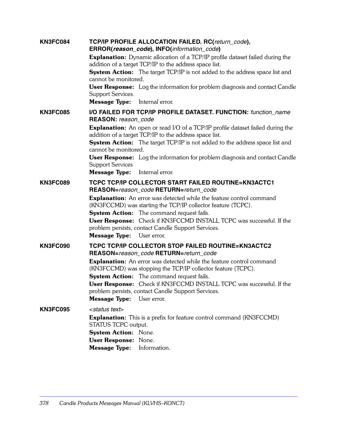 Candle GC32-9172-00 manual Tcpc TCP/IP Collector Start Failed ROUTINE=KN3ACTC1 