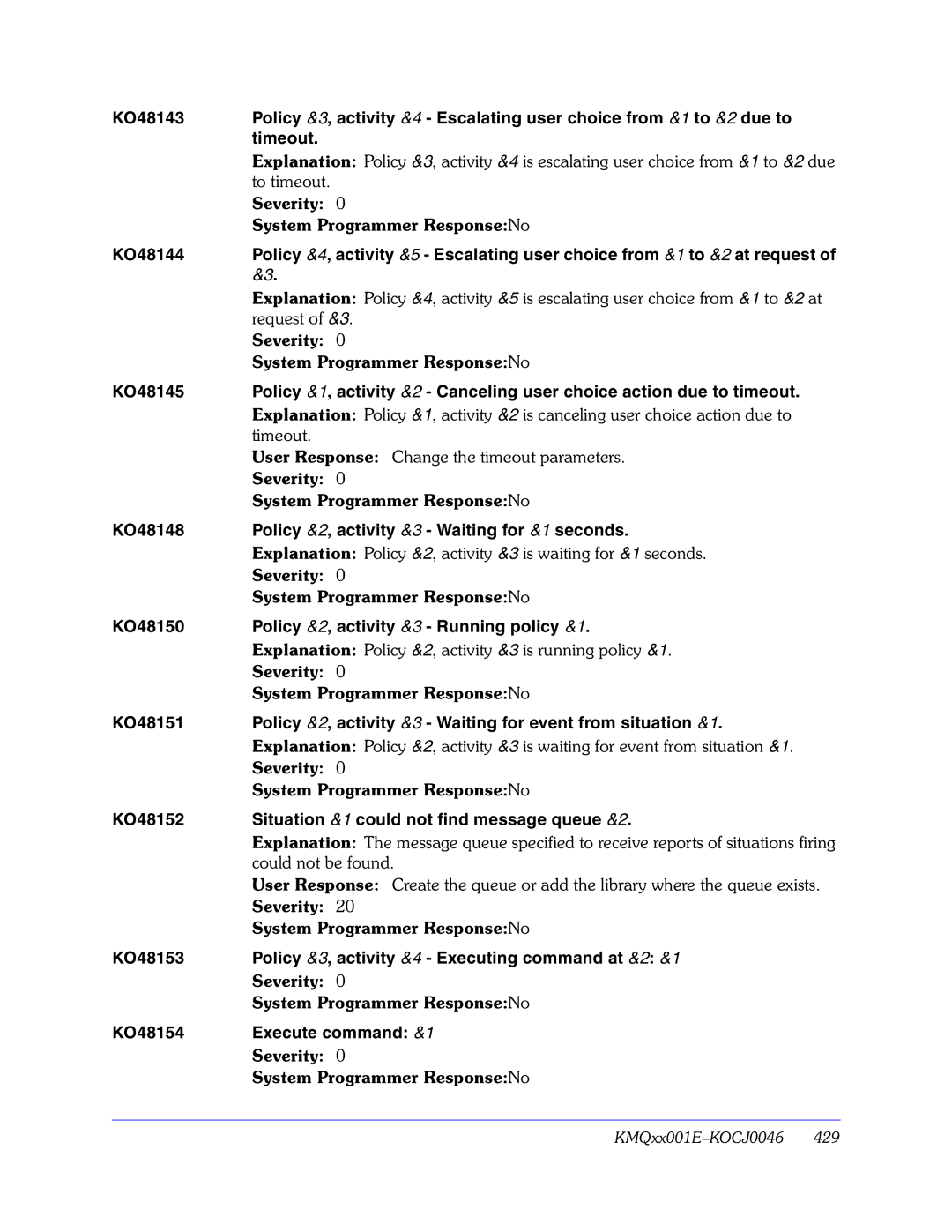 Candle GC32-9172-00 manual KO48148 Policy &2, activity &3 Waiting for &1 seconds 